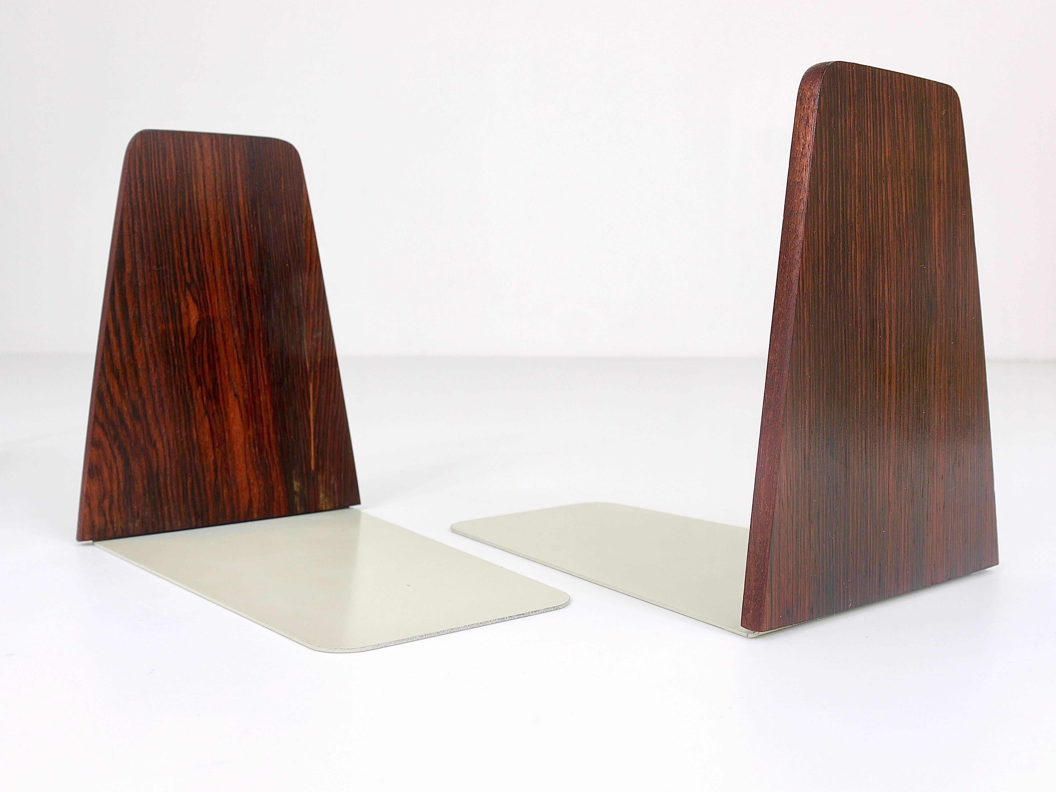 Three Danish Modern Rosewood and Metal Book Ends, Denmark, 1960s 3