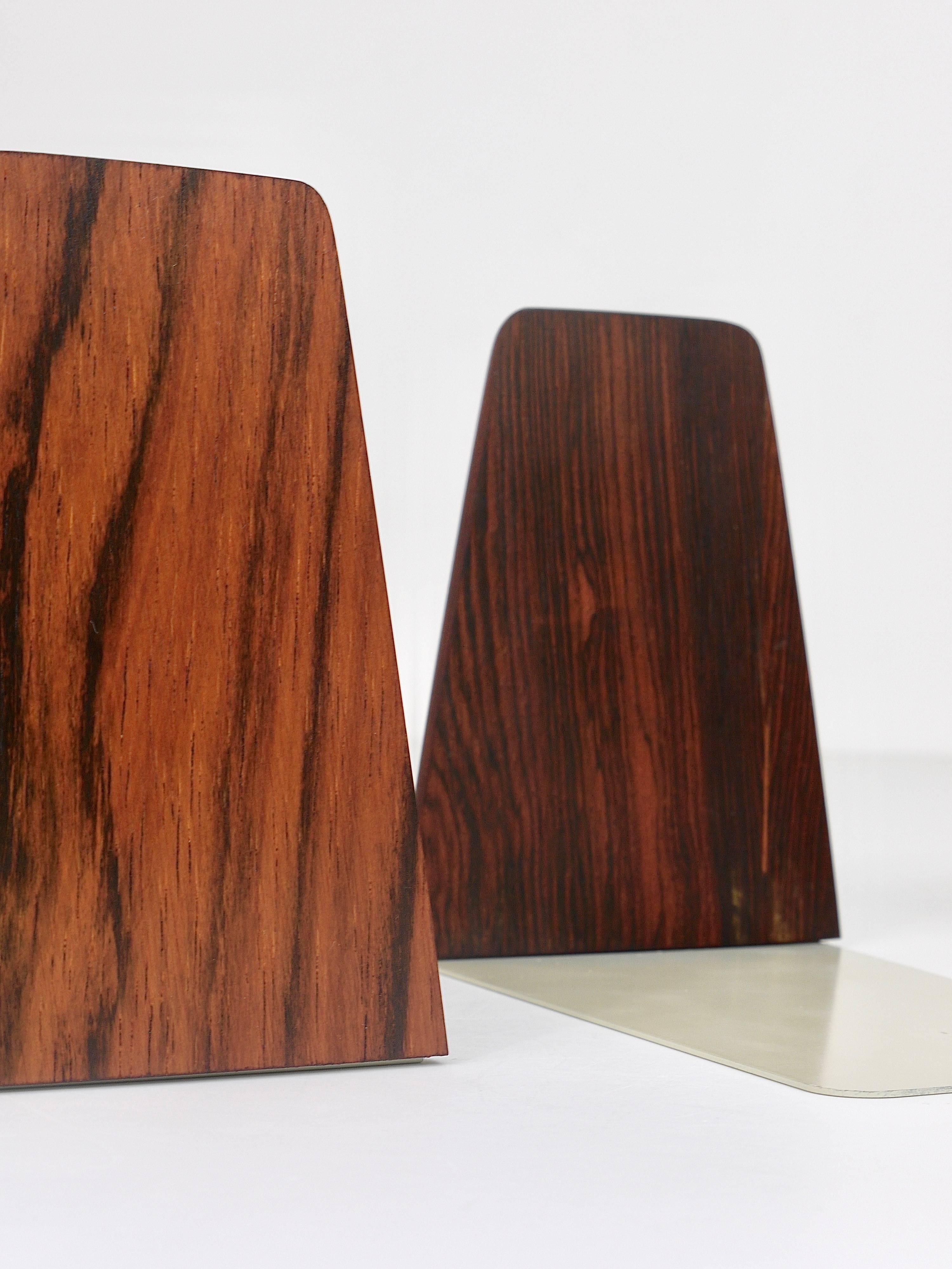 Three Danish Modern Rosewood and Metal Book Ends, Denmark, 1960s 5