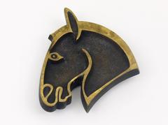 Walter Bosse Mid-Century Horse Head Brass Ashtray, Hertha Baller, Austria, 1950s