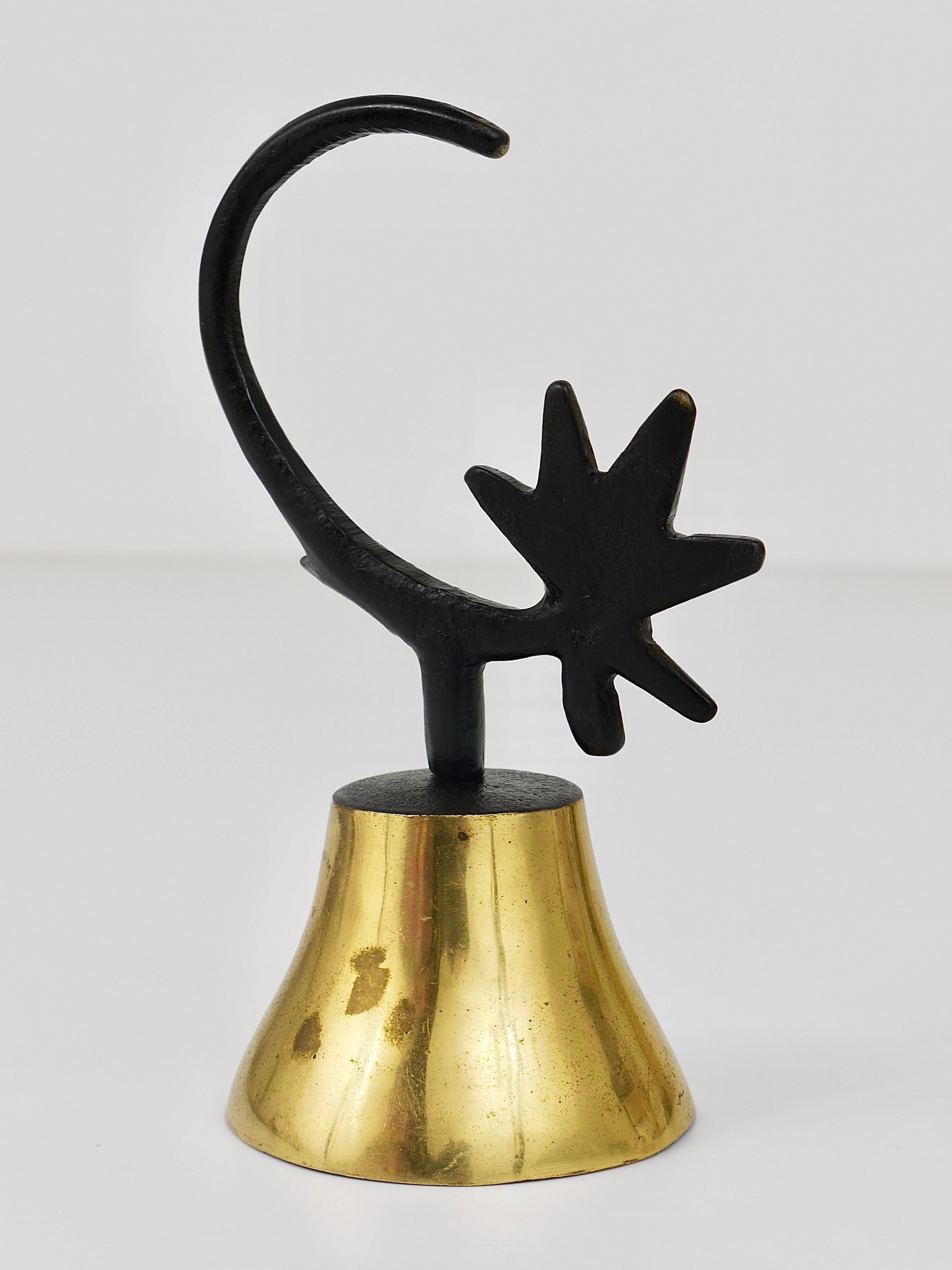 Walter Bosse Brass Dinner Bell Displaying a Cock by Herta Baller, Austria, 1950 In Excellent Condition In Vienna, AT