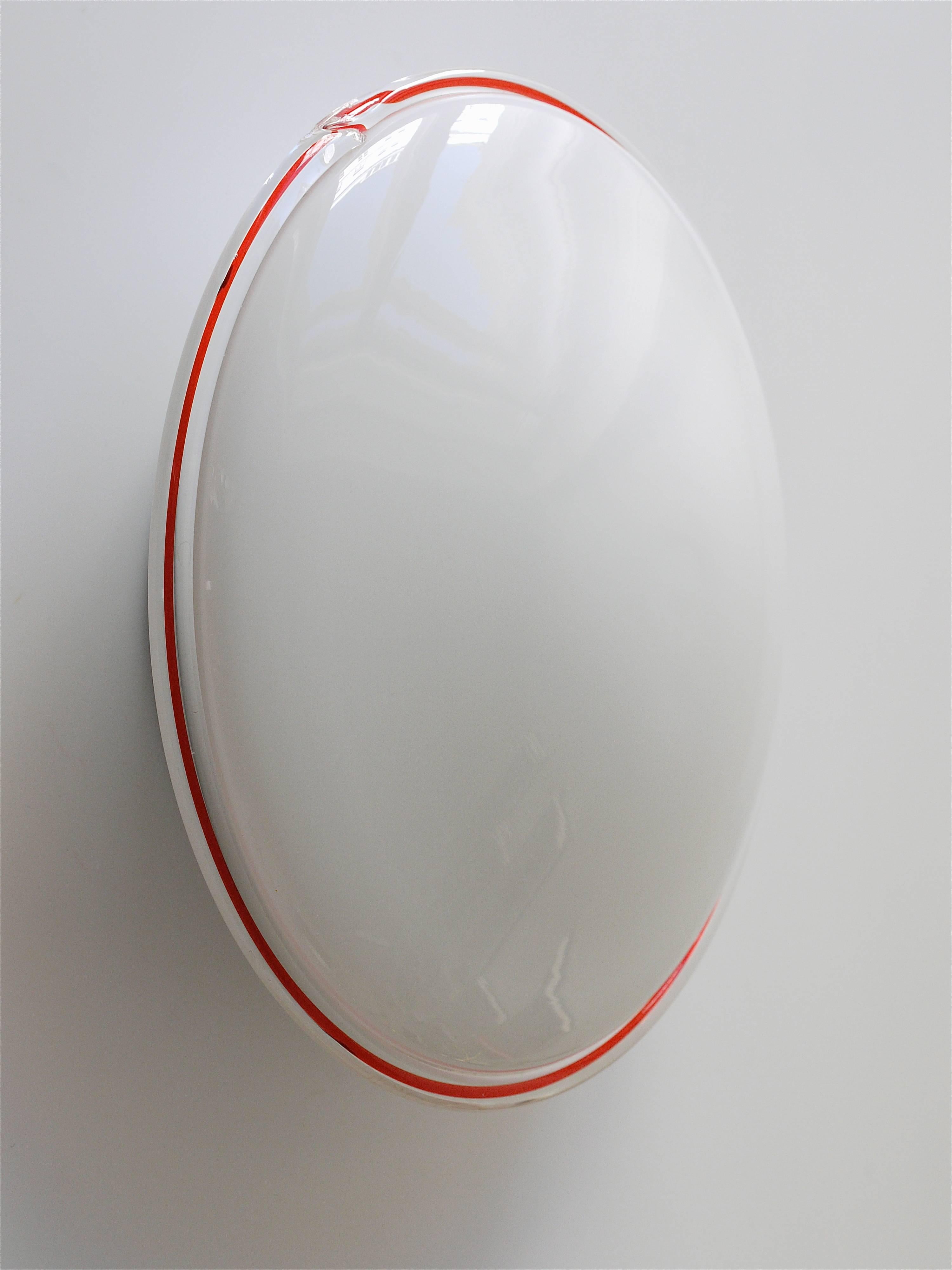 Metal One Round White and Red Hand-Blown Murano Glass Sconces or Ceiling Lights