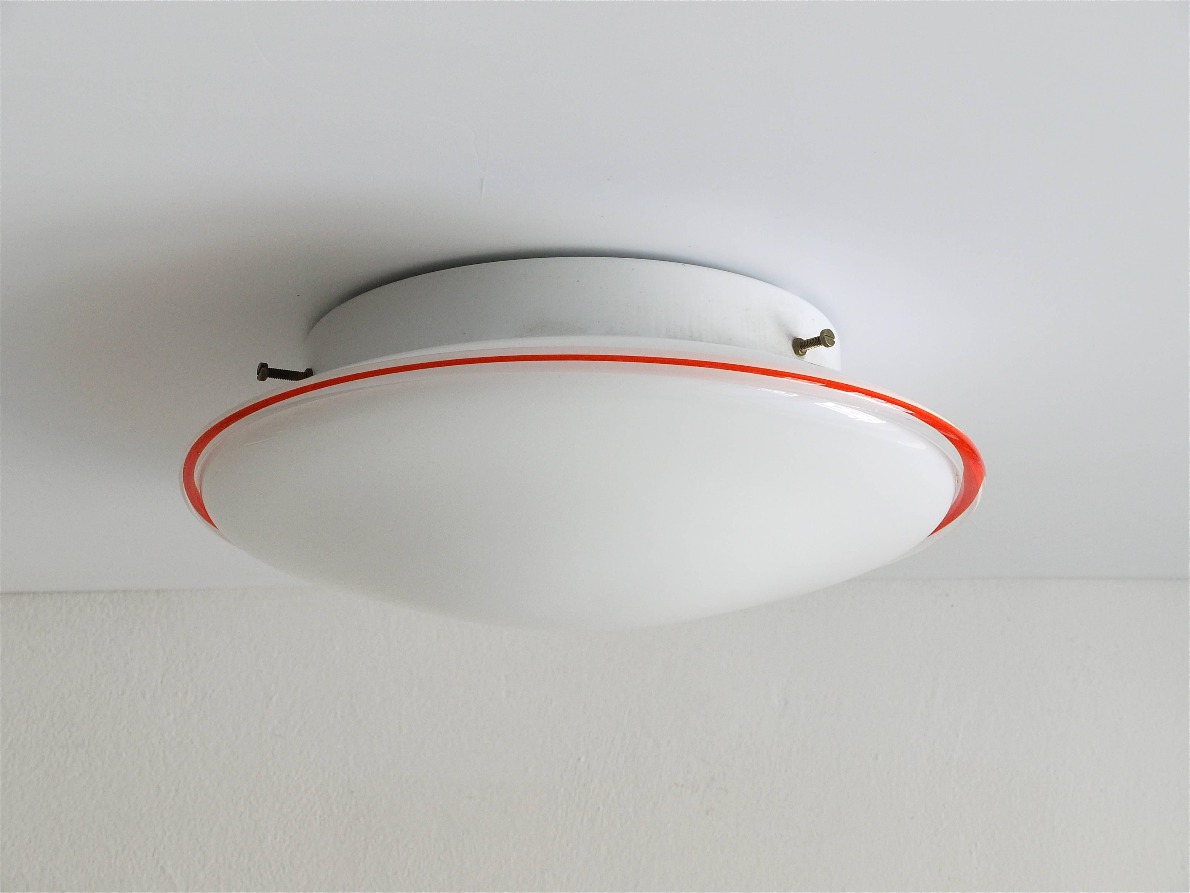 One Round White and Red Hand-Blown Murano Glass Sconces or Ceiling Lights 2