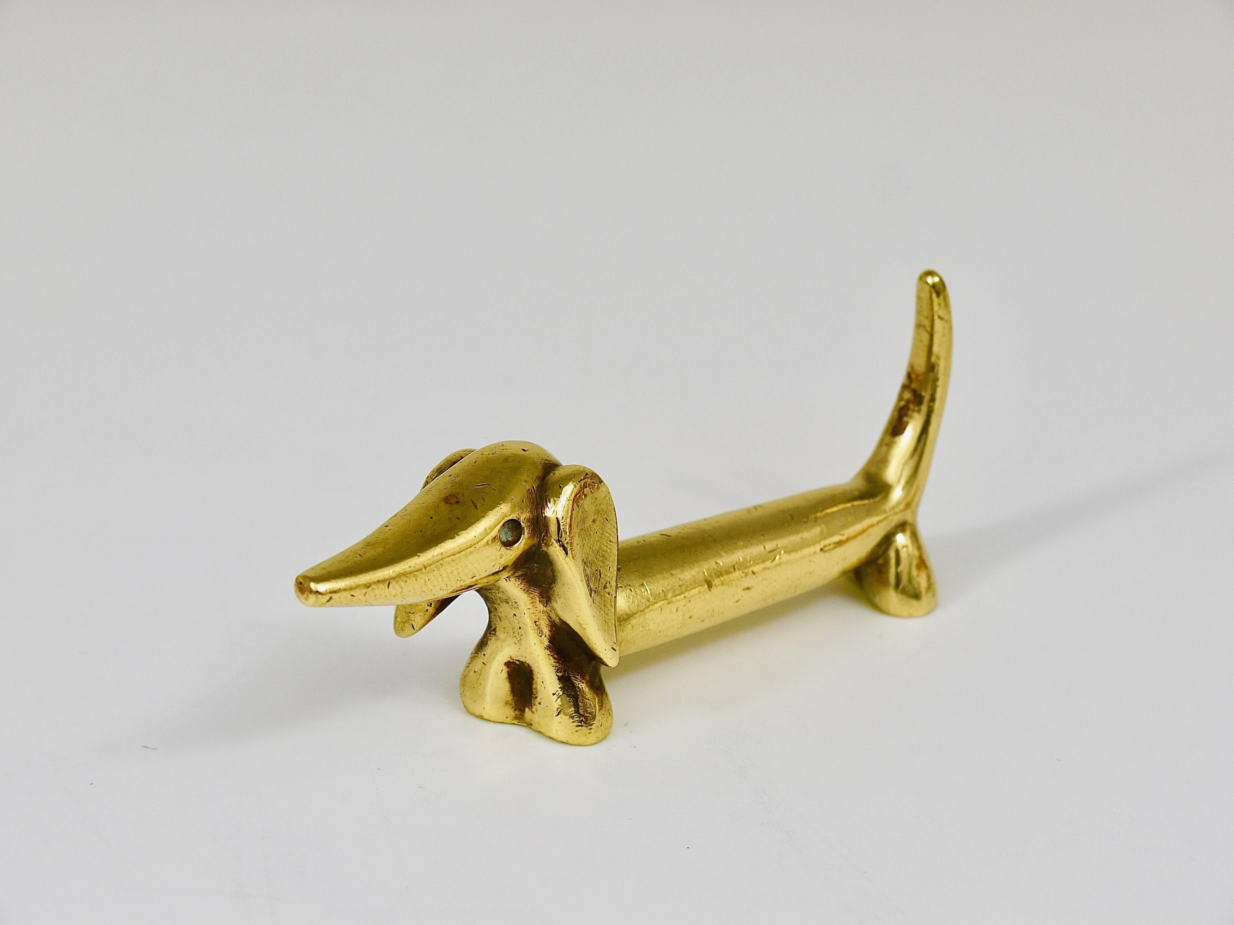 Mid-Century Modern Walter Bosse Wiener Dog Mid-Century Brass Figurine, Hertha Baller, Austria 1950s