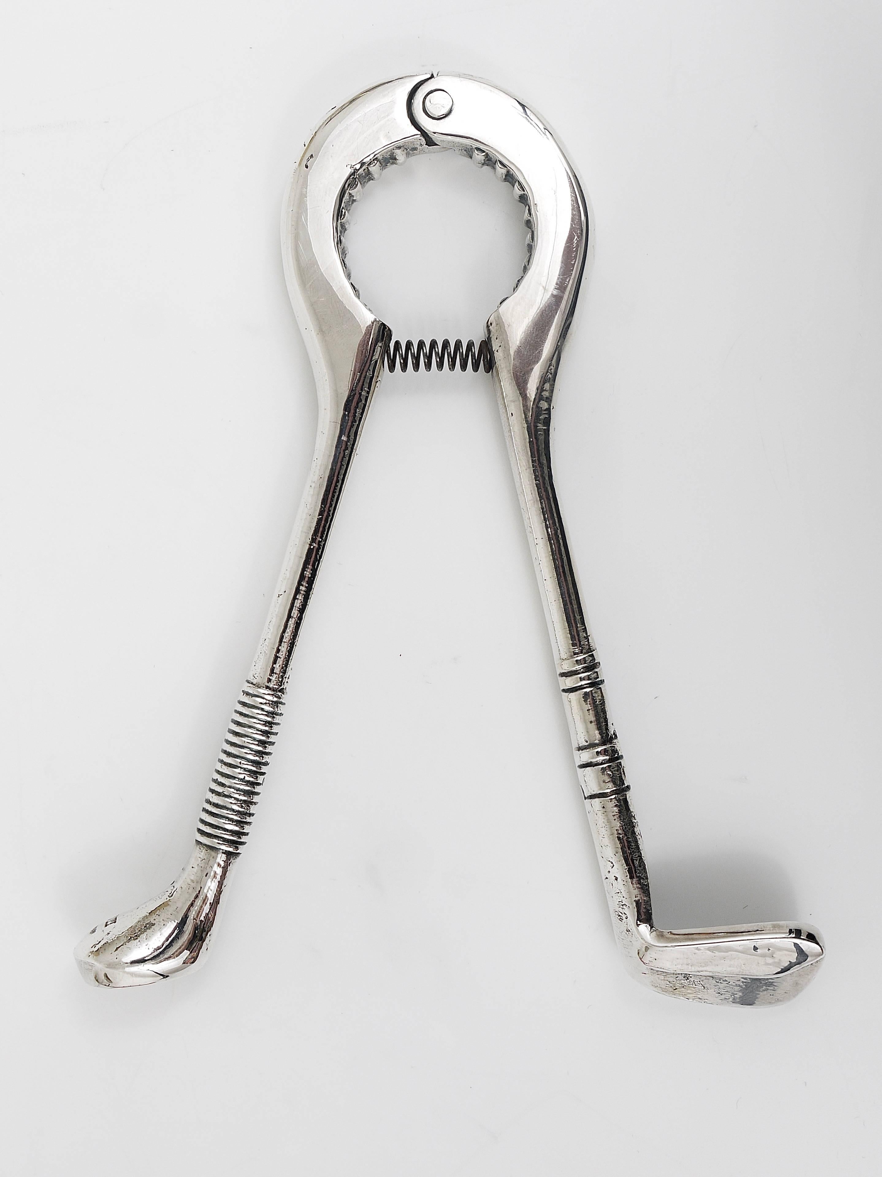 Mid-Century Modern Silver Golf Club Champagne Cork Pliers Bottle Opener by Valenti Spain, 1970s For Sale