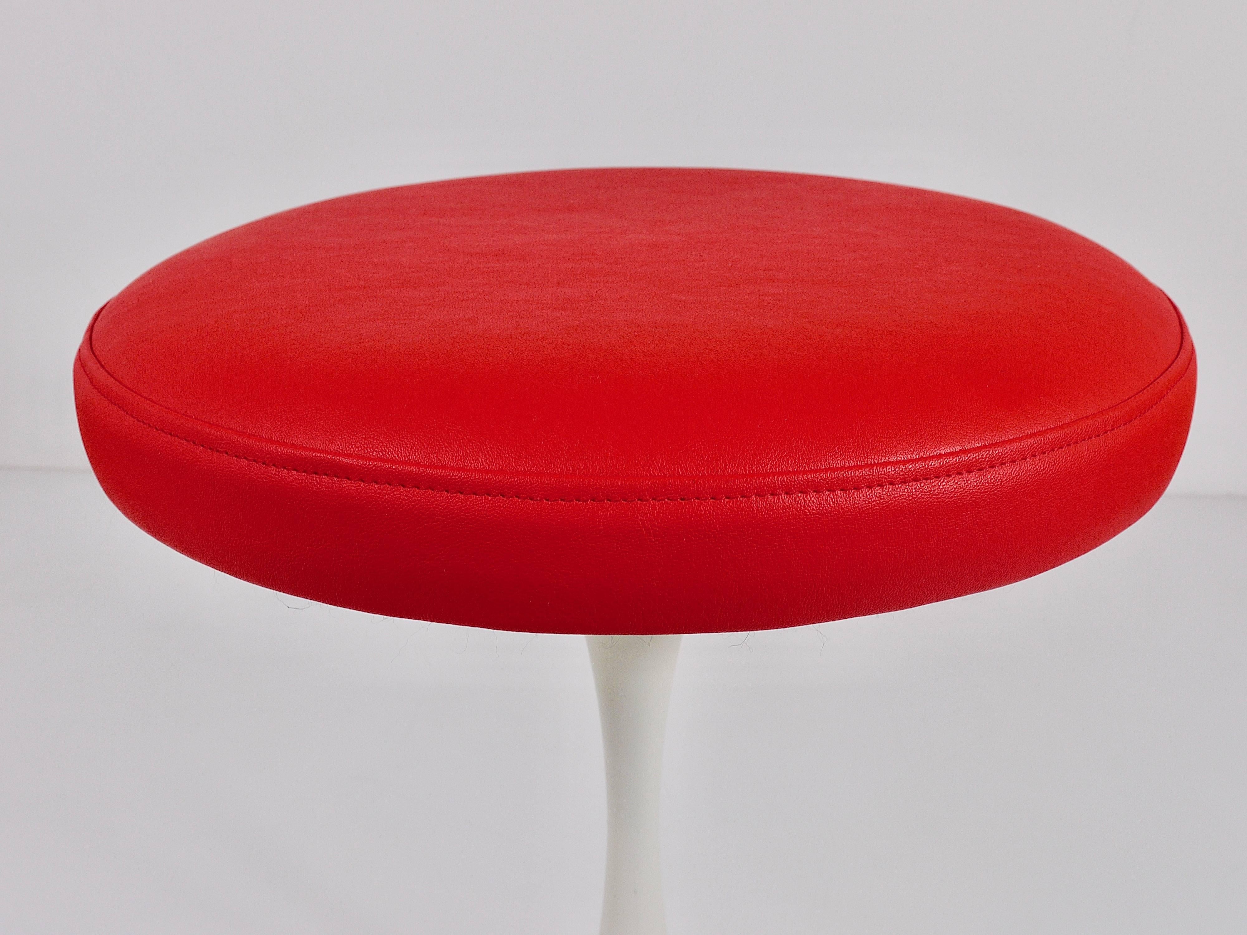 British Maurice Burke Red and White Tulip Base Stool by Arkana, United Kingdom, 1960s For Sale