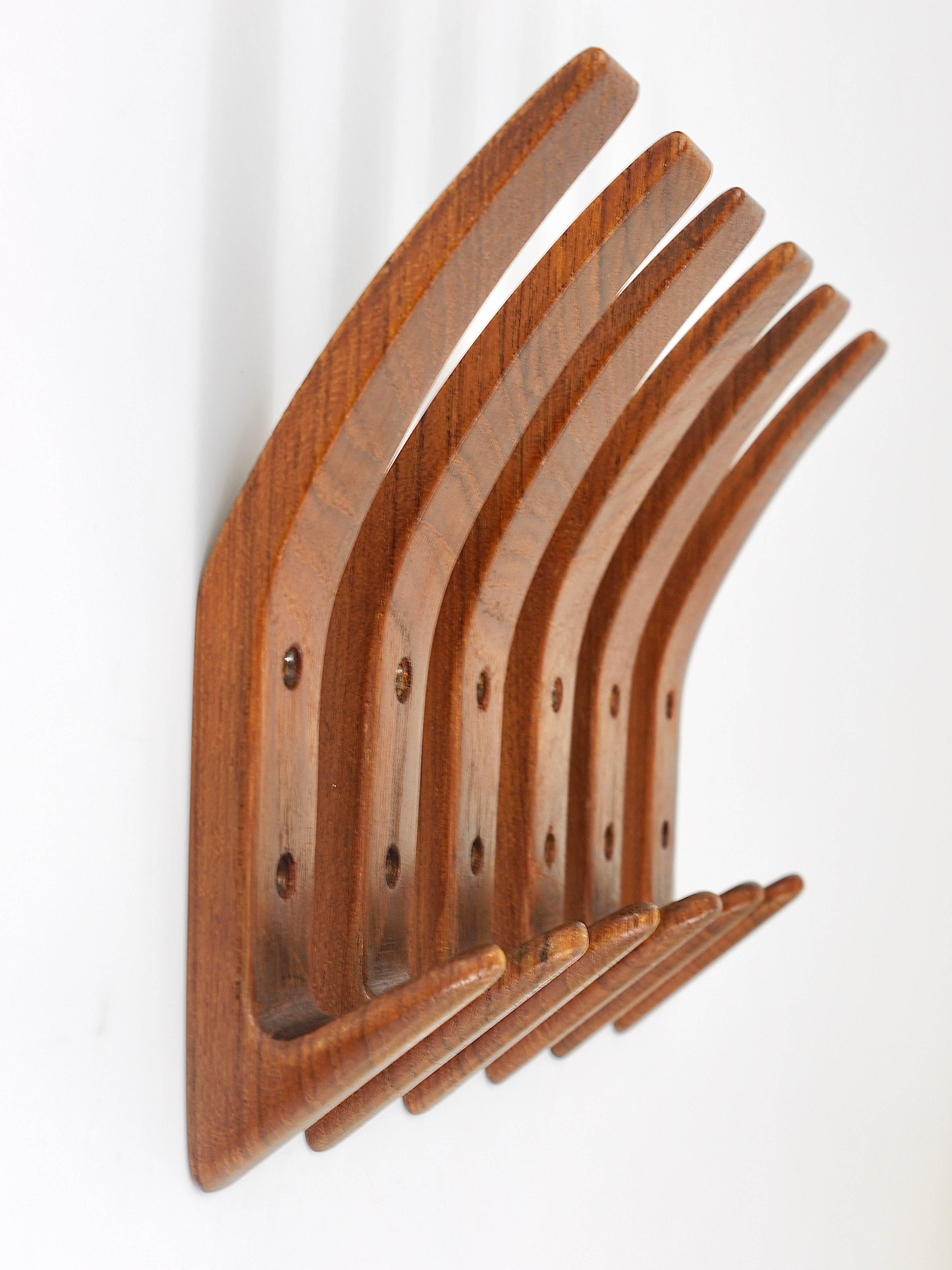 Set of Six Danish Modern Teak Wall Coat Hooks, Denmark, 1950s 2