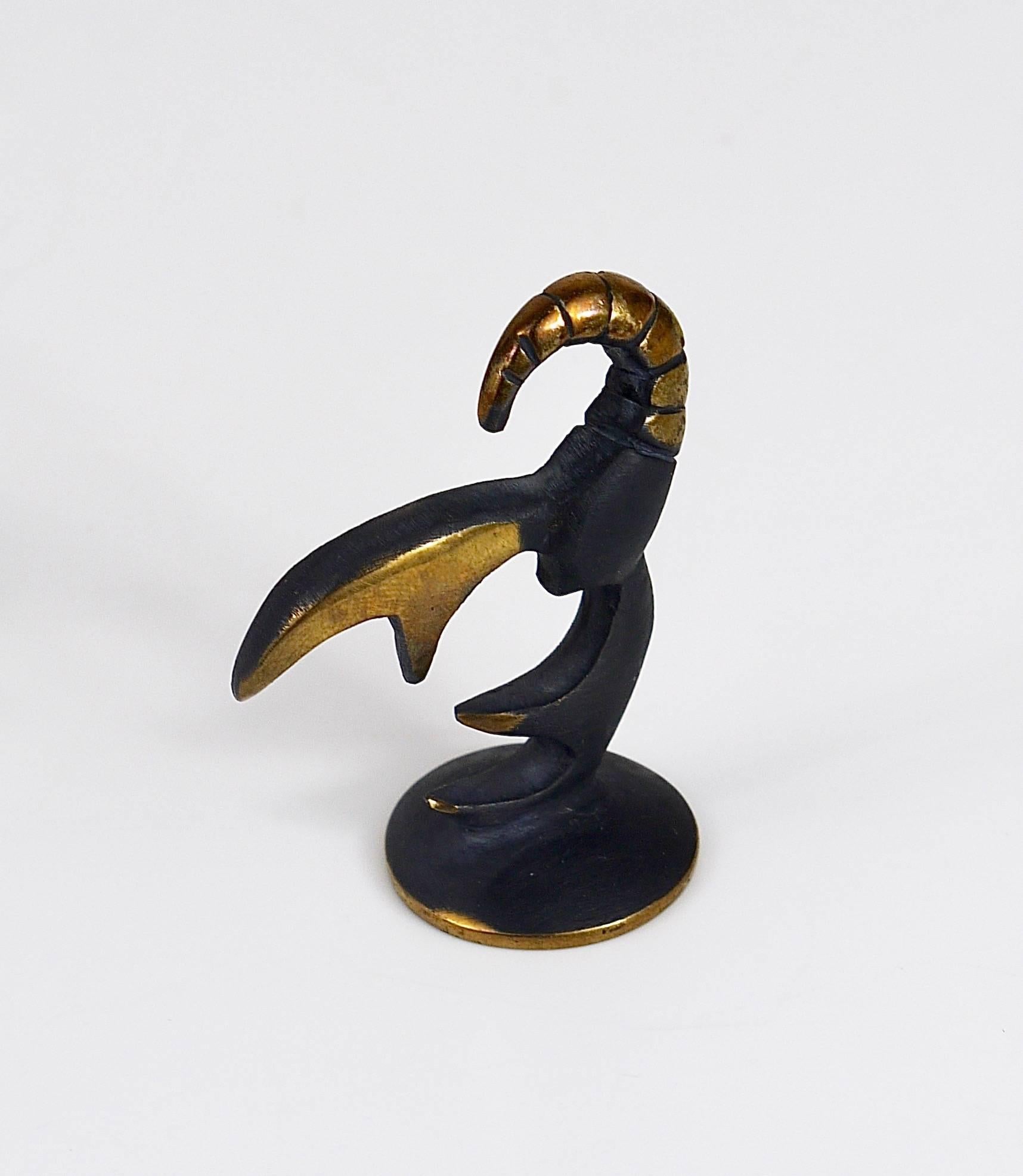 Walter Bosse Cancer Zodiac Sign Brass Figurine by Herta Baller, Austria, 1950s In Good Condition For Sale In Vienna, AT