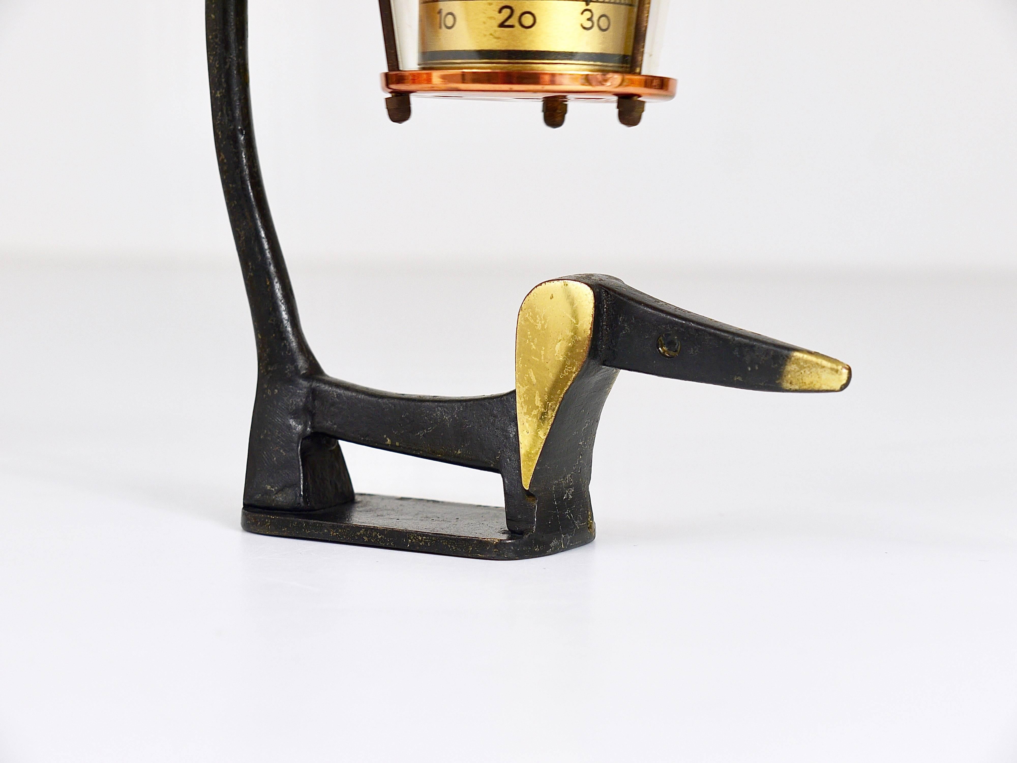 20th Century Walter Bosse Wiener Dog Brass Figurine with Lantern Thermometer, Baller, 1950s For Sale