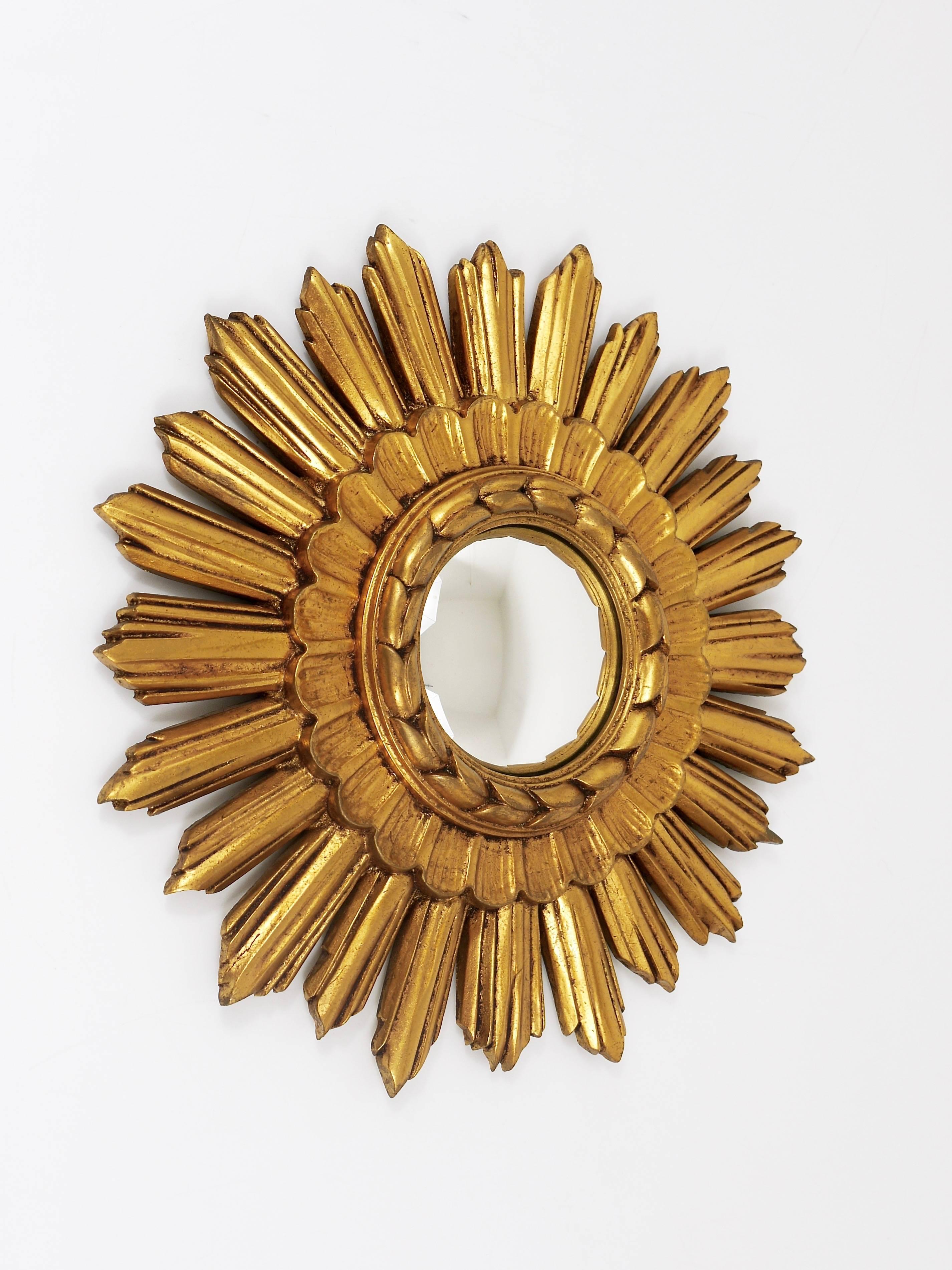 Resin French Gilt Convex Sunburst Starburst Wall Mirror from the 1950s
