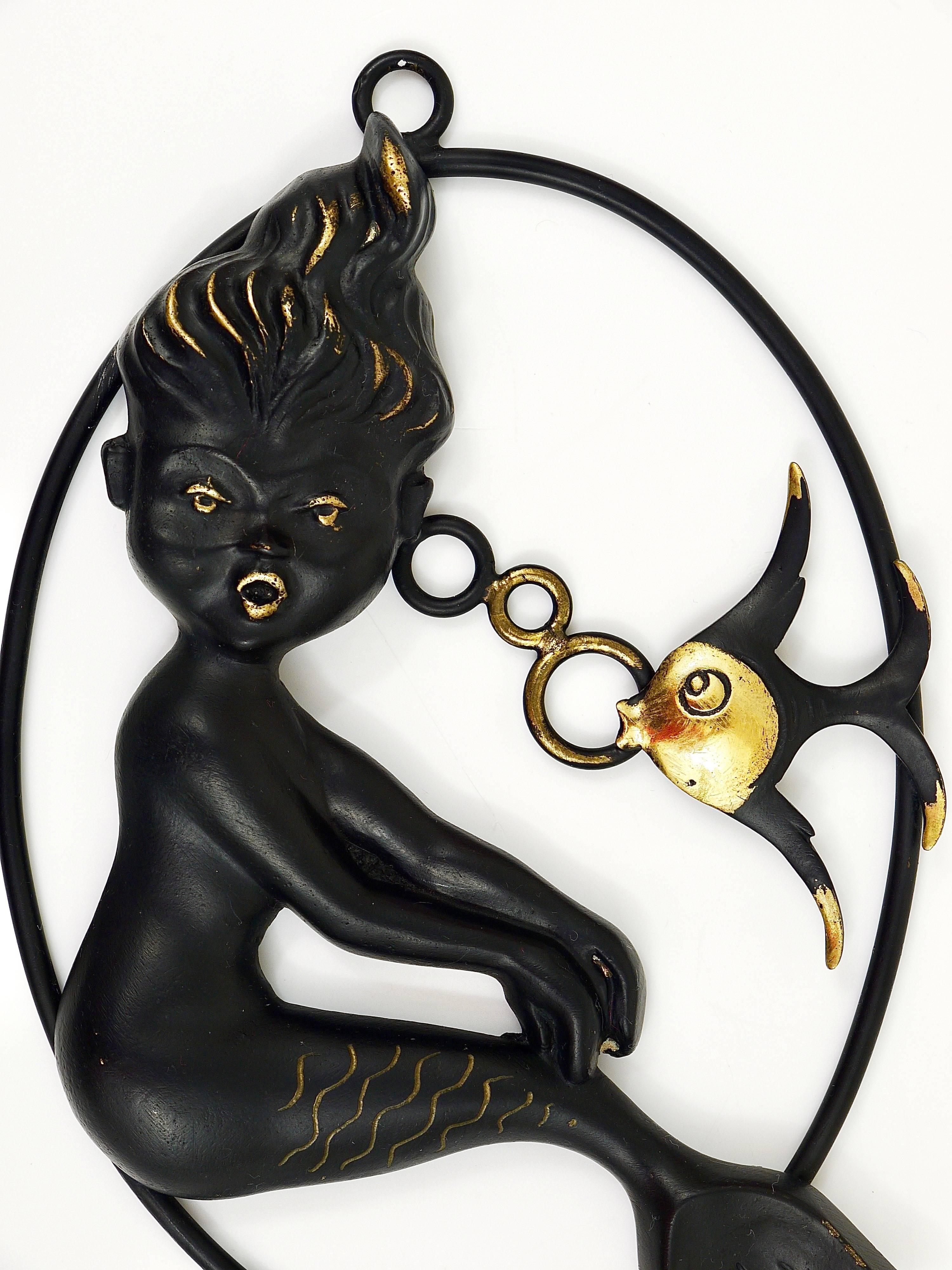 20th Century Walter Bosse Mermaid and Fish Wall Sculpture by Herta Baller, Austria, 1950s For Sale