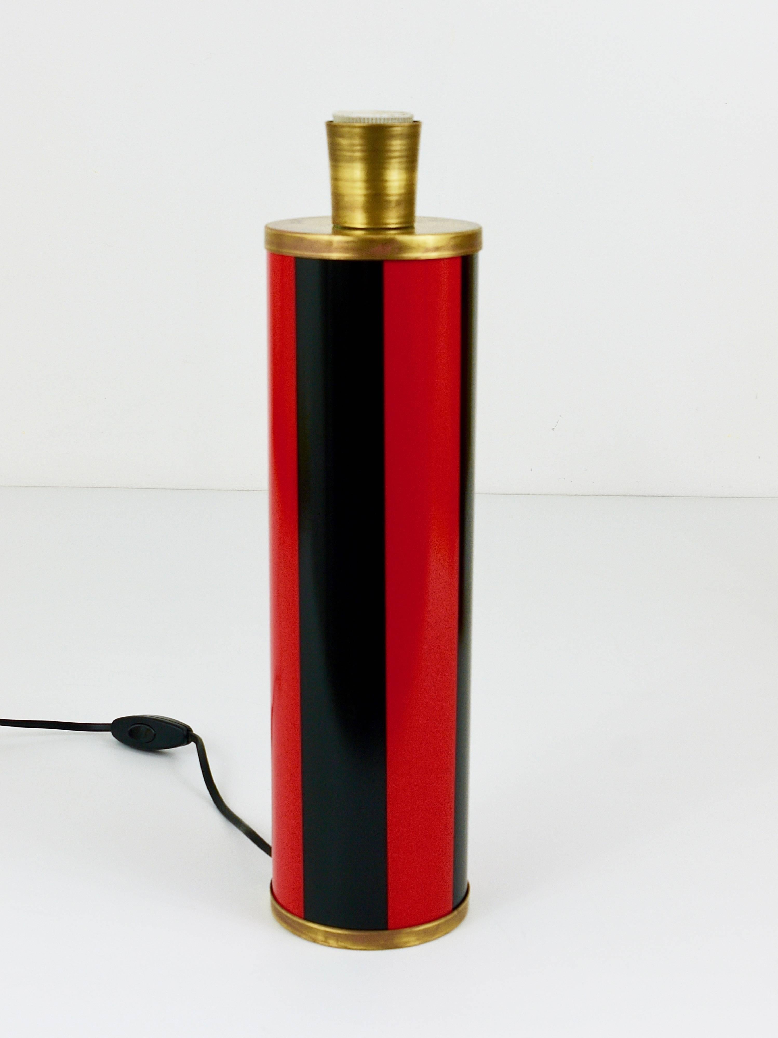 Enameled Red and Black Piero Fornasetti Mid-Century Table Lamp, Italy, 1950s