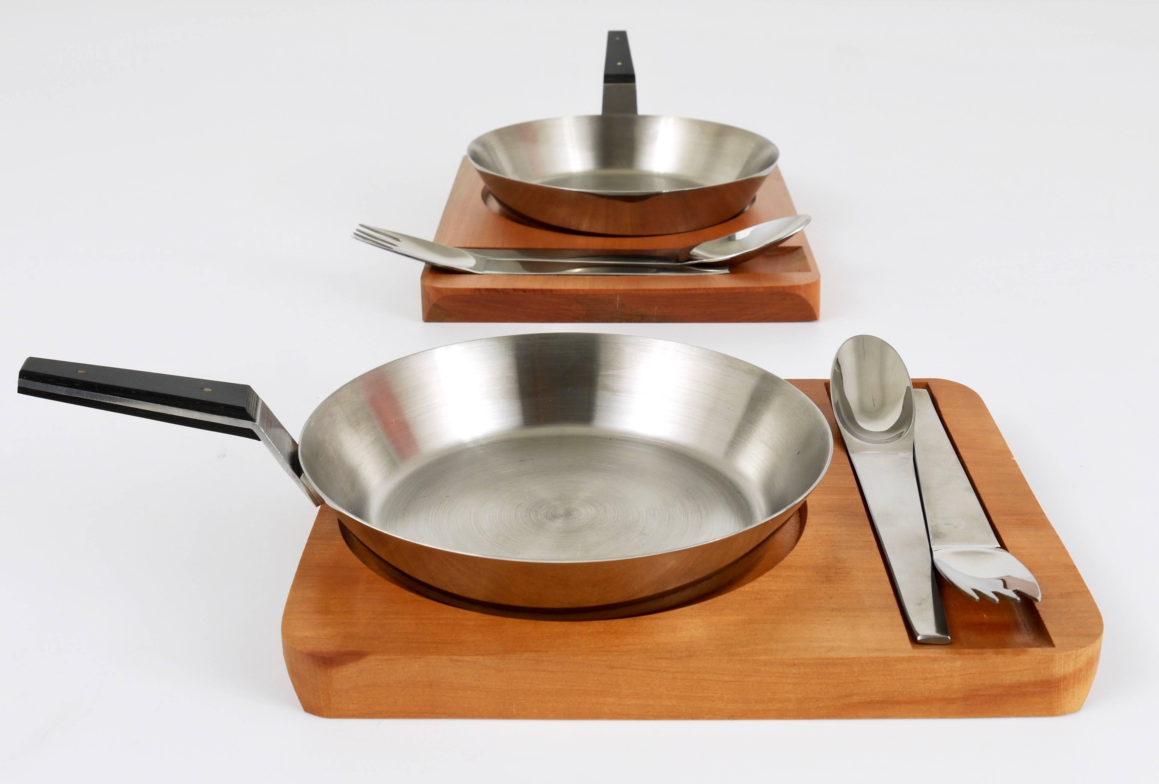 Two Carl Auböck Pans, Wooden Boards and Amboss 2060 Flatware, Austria, 1950s 1