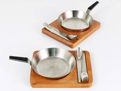 Two Carl Auböck Pans, Wooden Boards and Amboss 2060 Flatware, Austria, 1950s