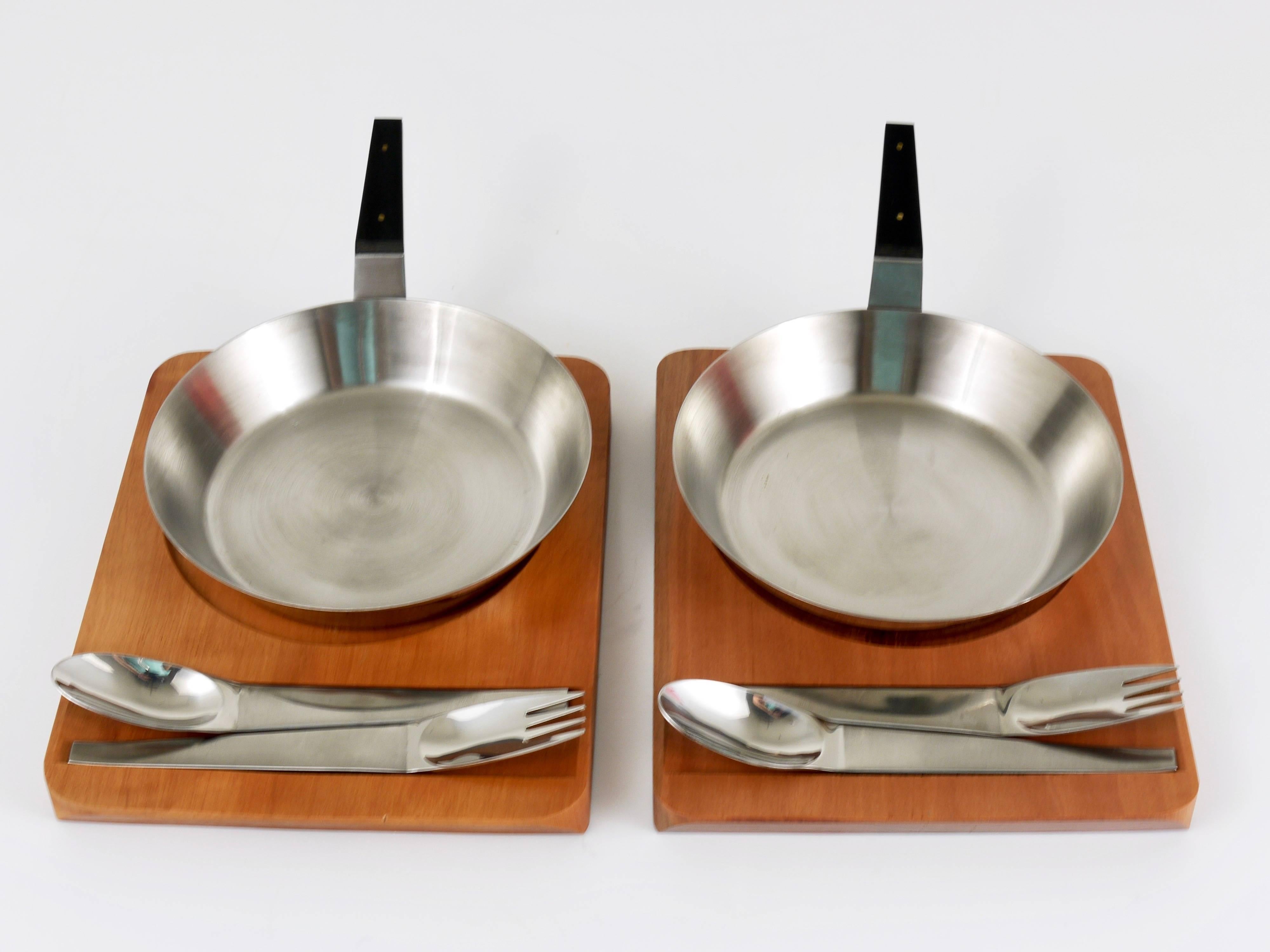 Mid-Century Modern Two Carl Auböck Pans, Wooden Boards and Amboss 2060 Flatware, Austria, 1950s