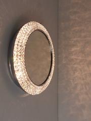 Round Bakalowits Style Faceted Crystal & Chrome Backlit Wall Mirror, 1960s