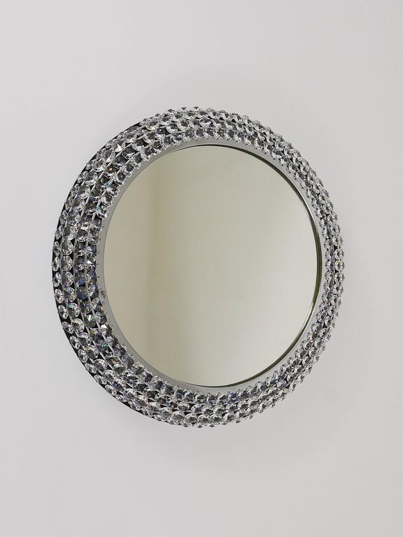 Round Chromed Crystal Backlit Wall Mirror, Austria, 1960s For Sale at