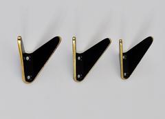 Three Triangular Mid-Century Brass Wall Hooks by Hertha Baller, Austria, 1950s