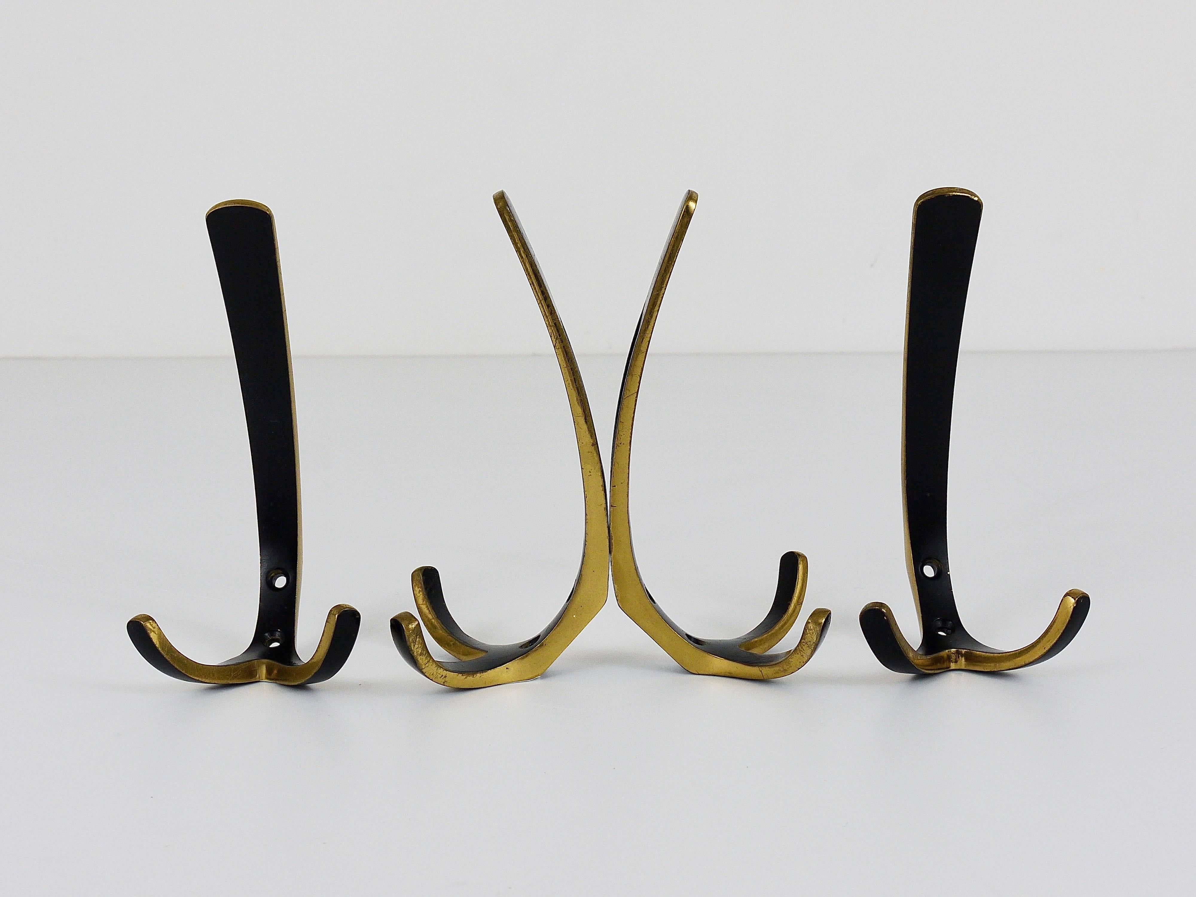 Up to Four Mid-Century Brass Wall Hooks by Hertha Baller, Austria, 1950s In Excellent Condition In Vienna, AT