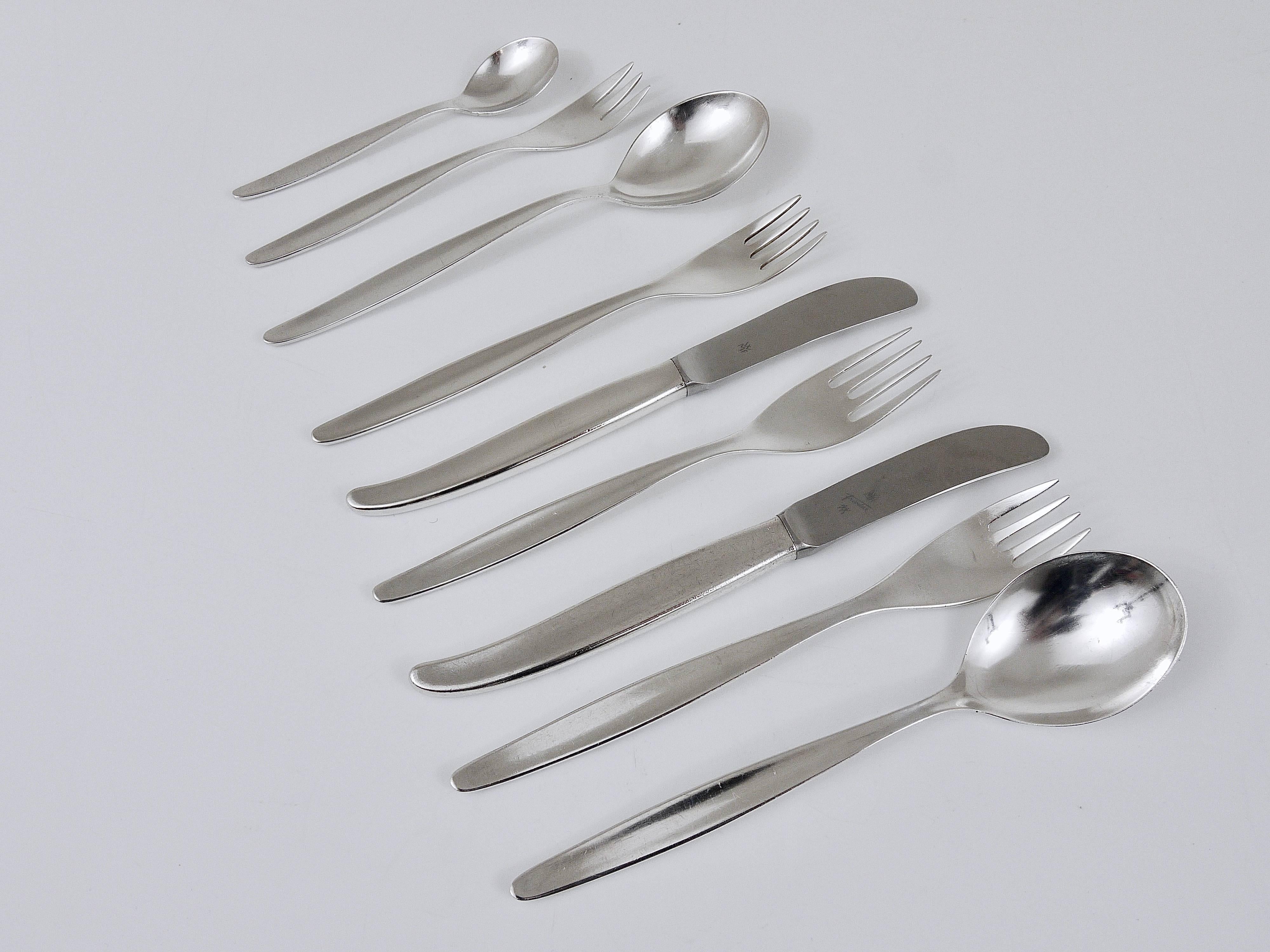 Silvered Comprehensive Wmf Stockholm Silver Plated Flatware, Kurt Mayer, Germany, 1960s For Sale