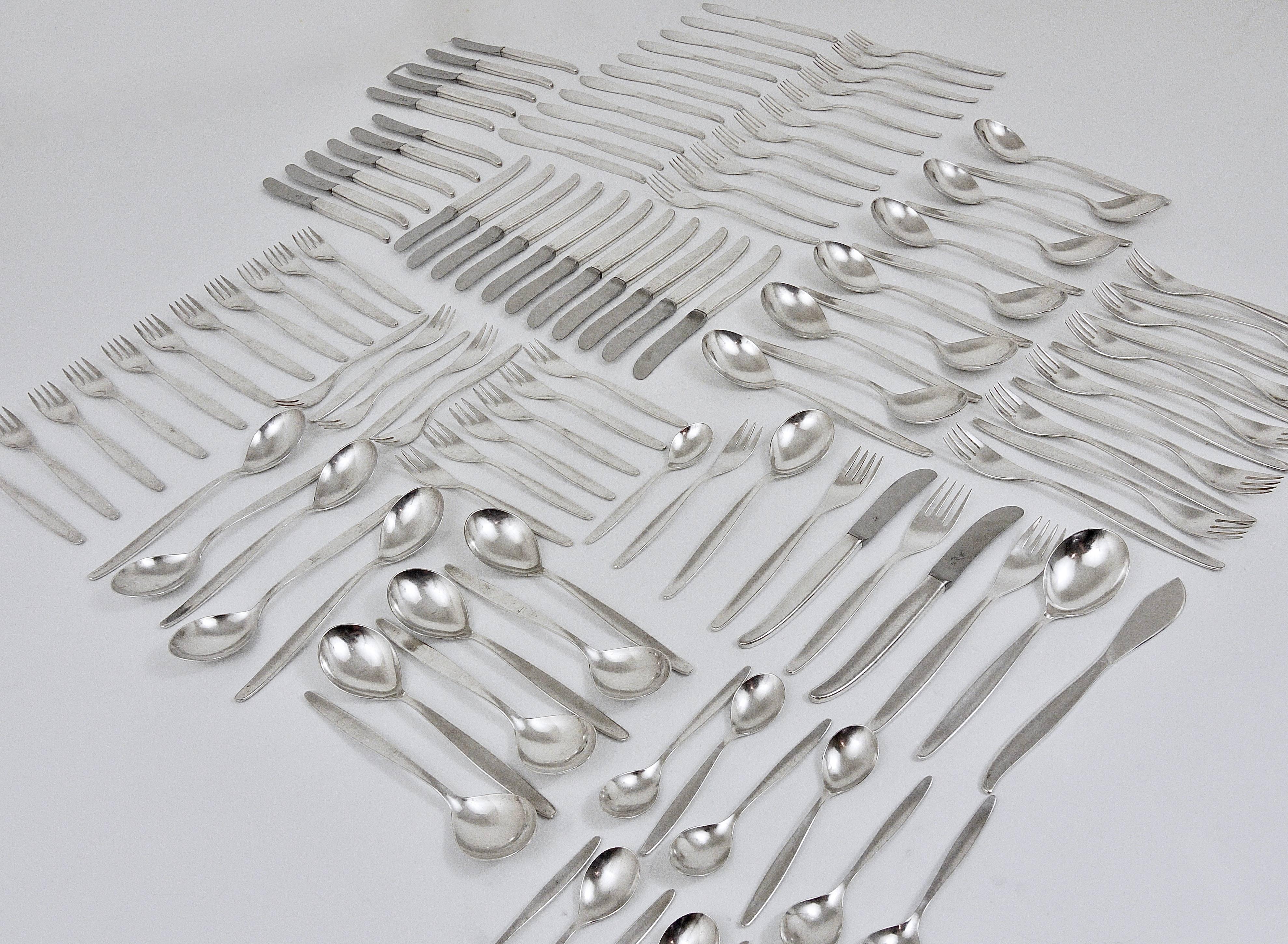 Comprehensive Wmf Stockholm Silver Plated Flatware, Kurt Mayer, Germany, 1960s In Good Condition For Sale In Vienna, AT