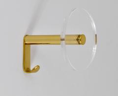 Five Mid-Century Brass Coat Wall Hooks with Round Lucite Discs, Italy, 1970s