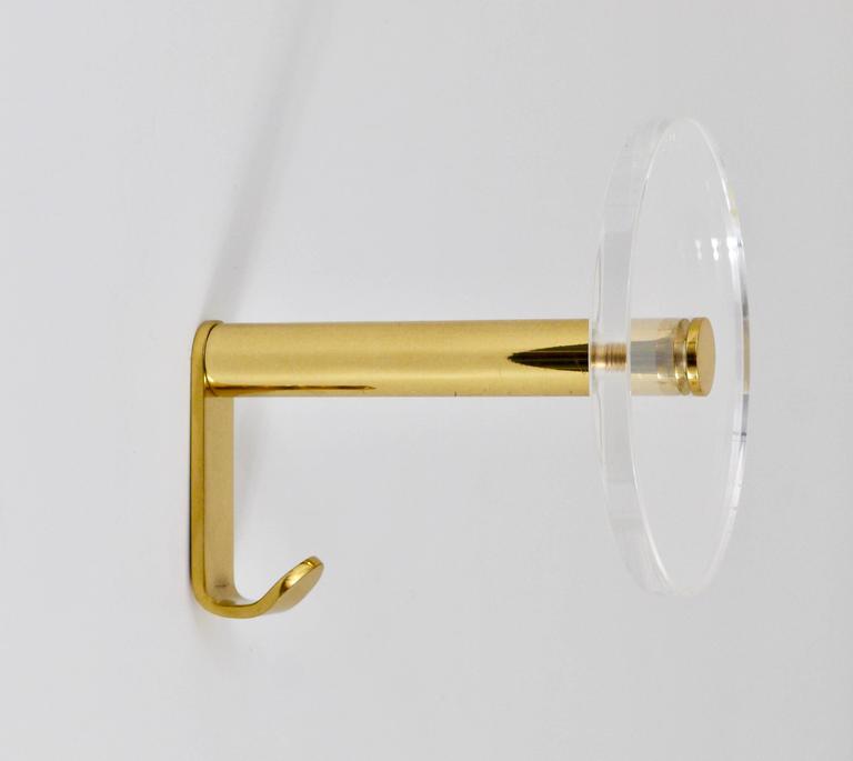 Five Mid-Century Brass Coat Wall Hooks with Round Lucite Discs, Italy ...