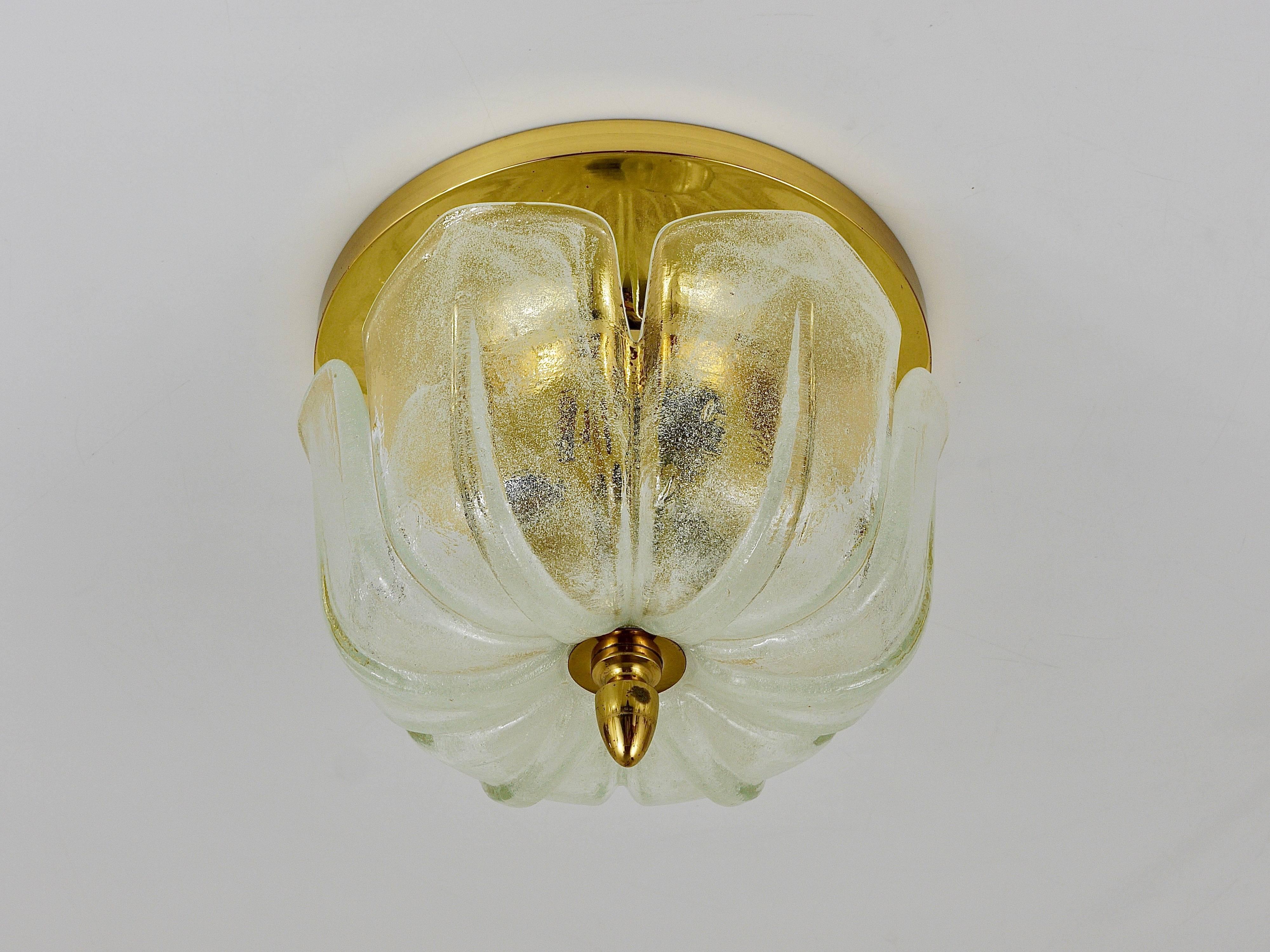 Limburg Mid-Century Brass Glass Flush Mount Ceiling Lamp, Germany, 1970s For Sale 4