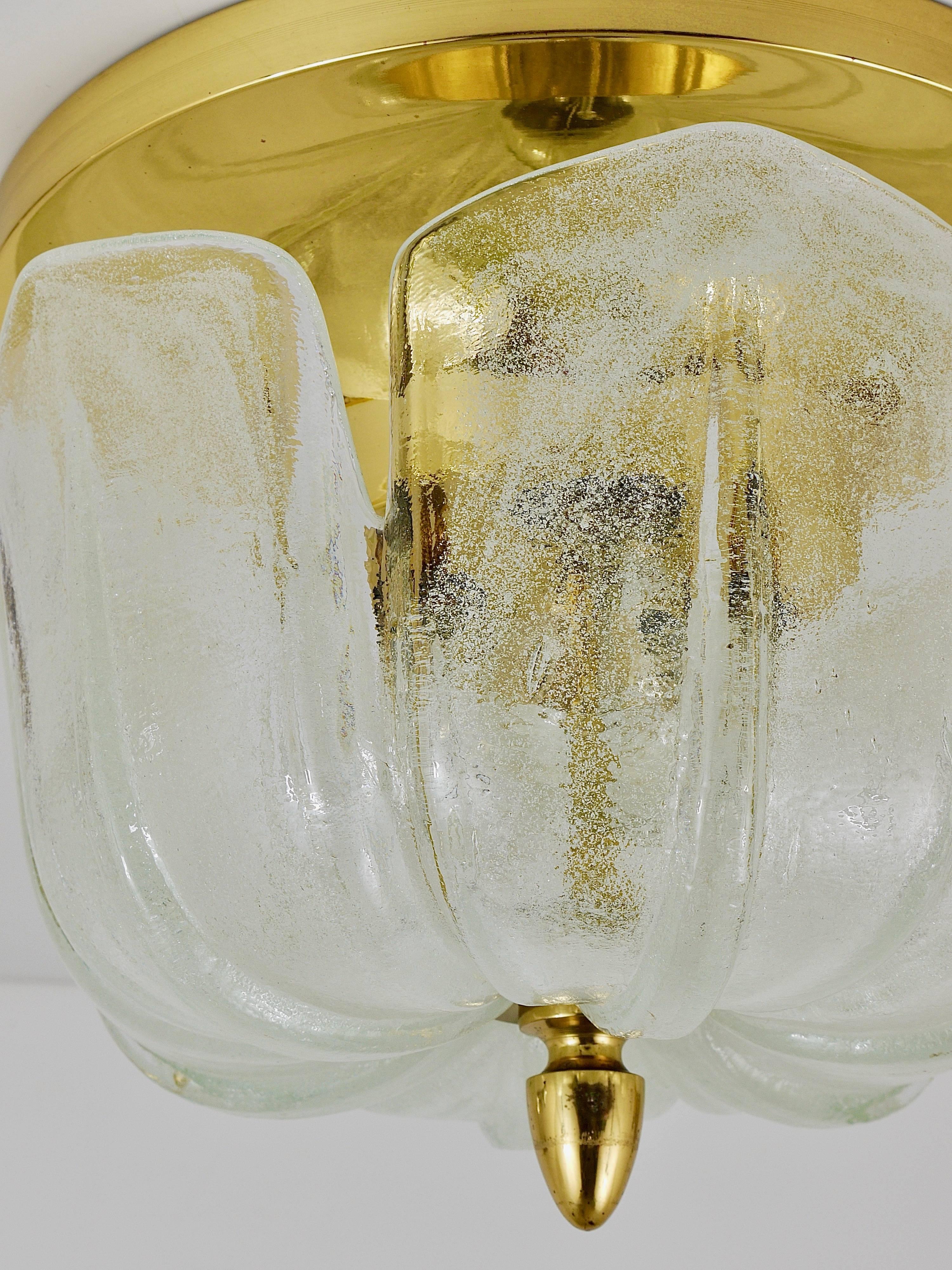 Limburg Mid-Century Brass Glass Flush Mount Ceiling Lamp, Germany, 1970s For Sale 5