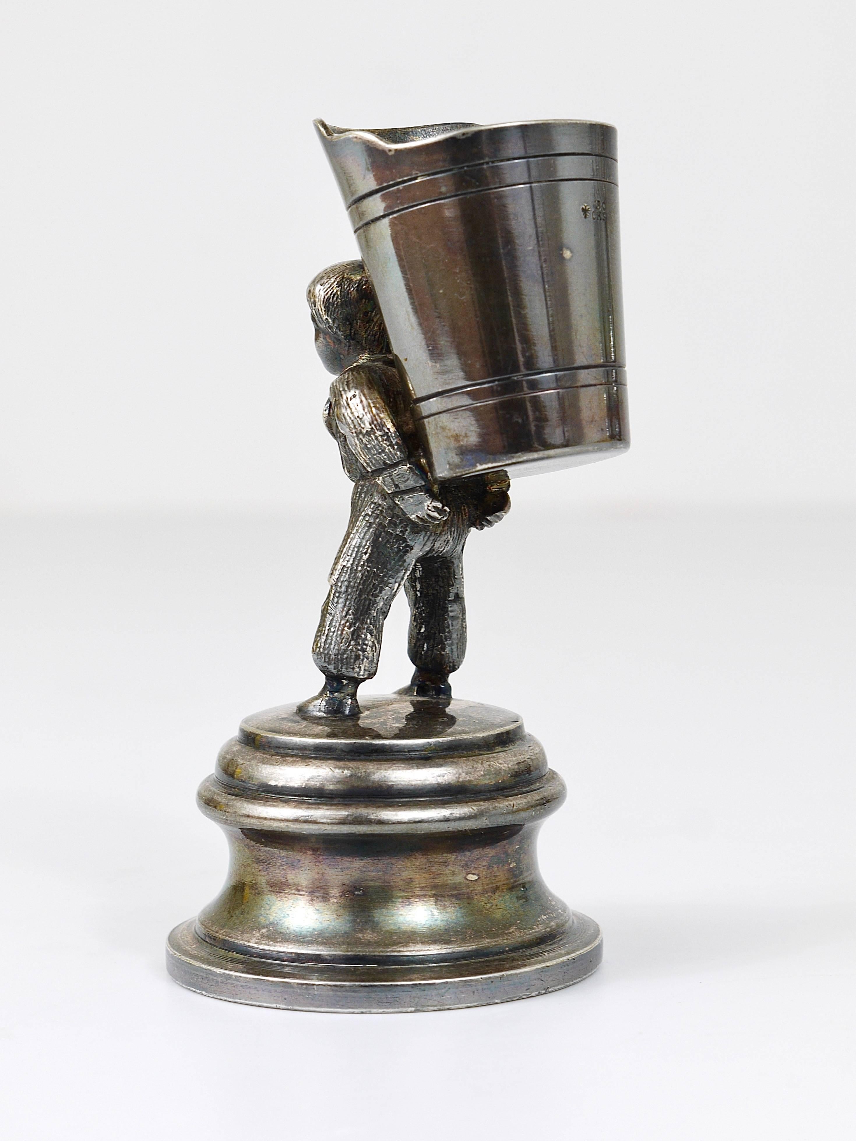 Early 20th Century 1920s Silver Art Nouveau Toothpick Holder Displaying a Boy at Grape Harvest For Sale