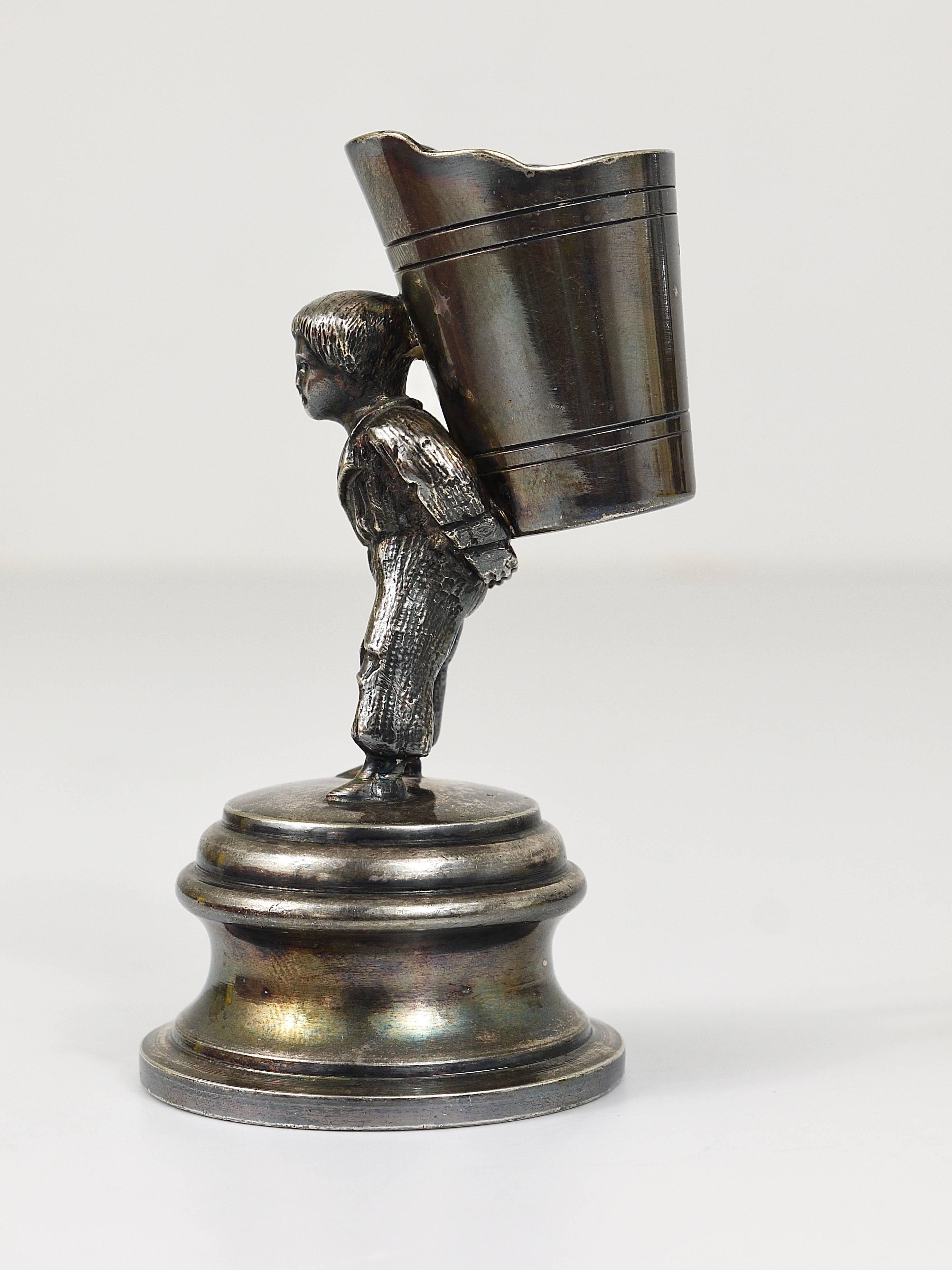 1920s Silver Art Nouveau Toothpick Holder Displaying a Boy at Grape Harvest For Sale 2