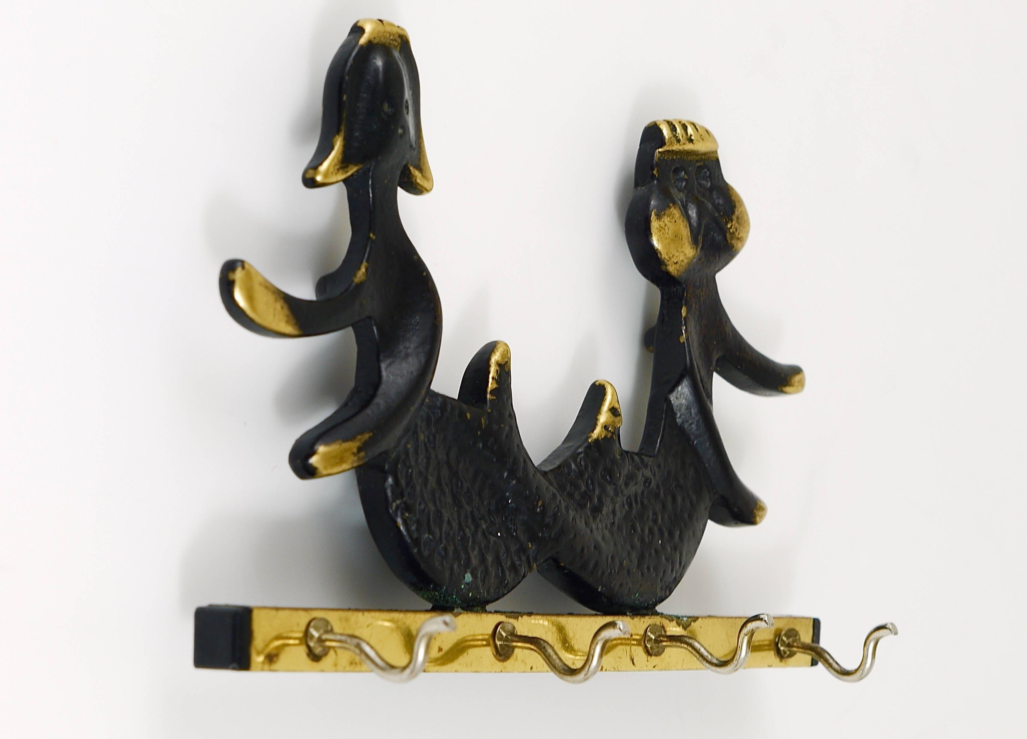 Austrian Walter Bosse Brass Key Hanger Sea God and Mermaid, Herta Baller, Austria, 1950s For Sale