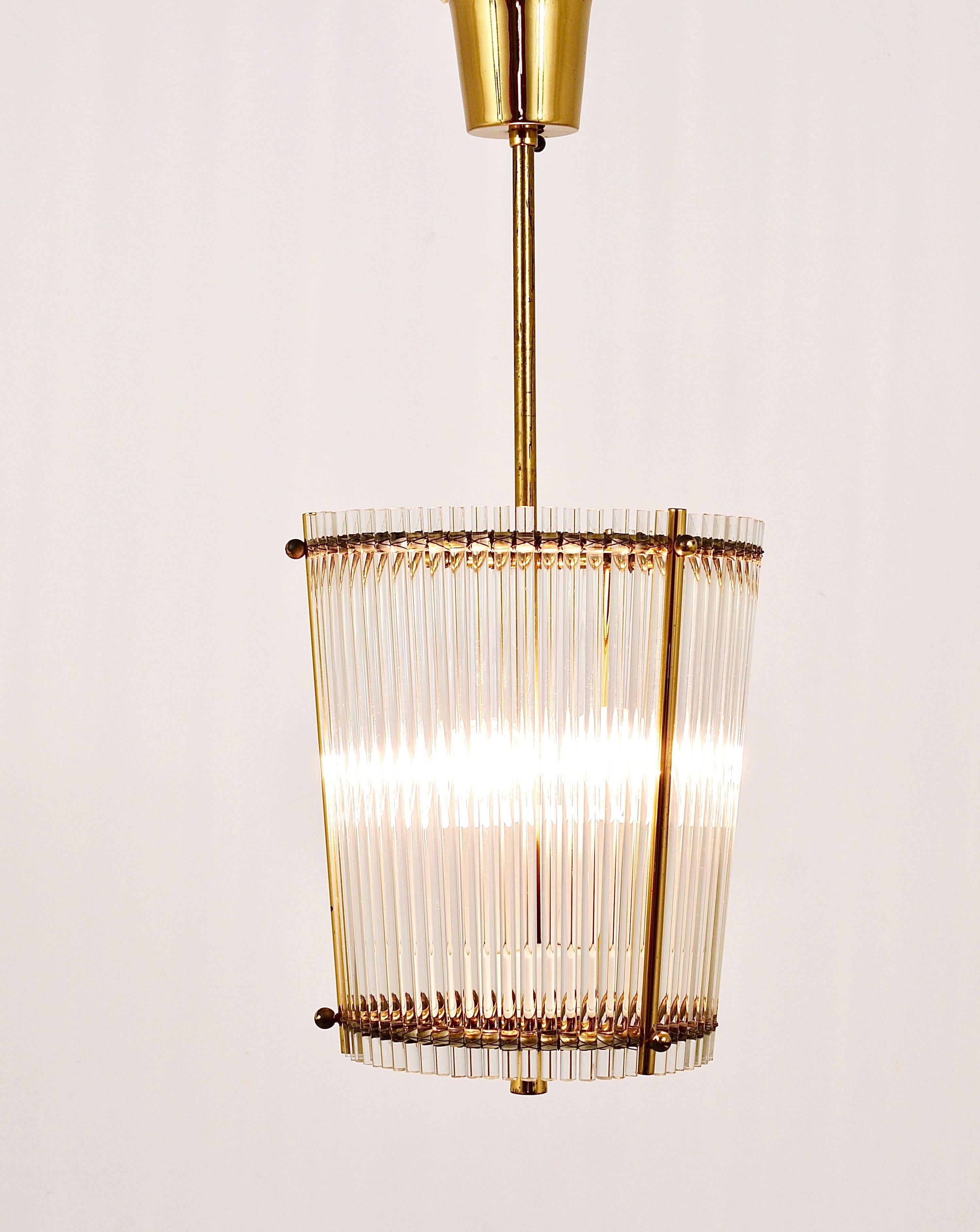 Petite Mid-Century Brass and Glass Rod Drum Chandelier, Italy, 1950s 3