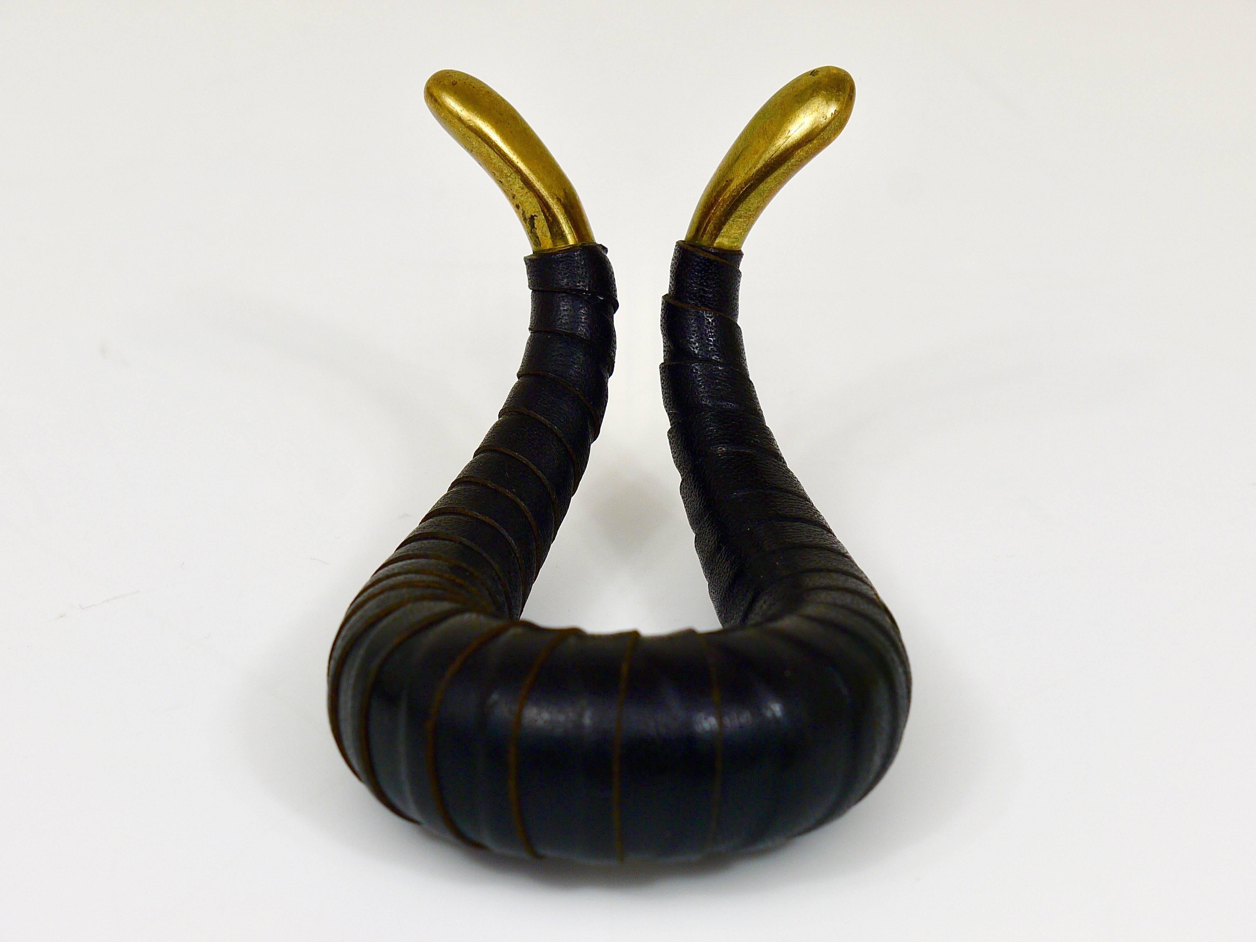Carl Aubock Brass and Leather Mid-Century Pipe Rack, Austria, 1950s 2