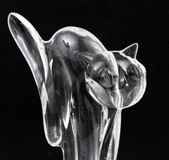 Bohemian Art Deco Ludwig Moser Crystal Glass Cat Figurine, Czechoslovakia, 1930s