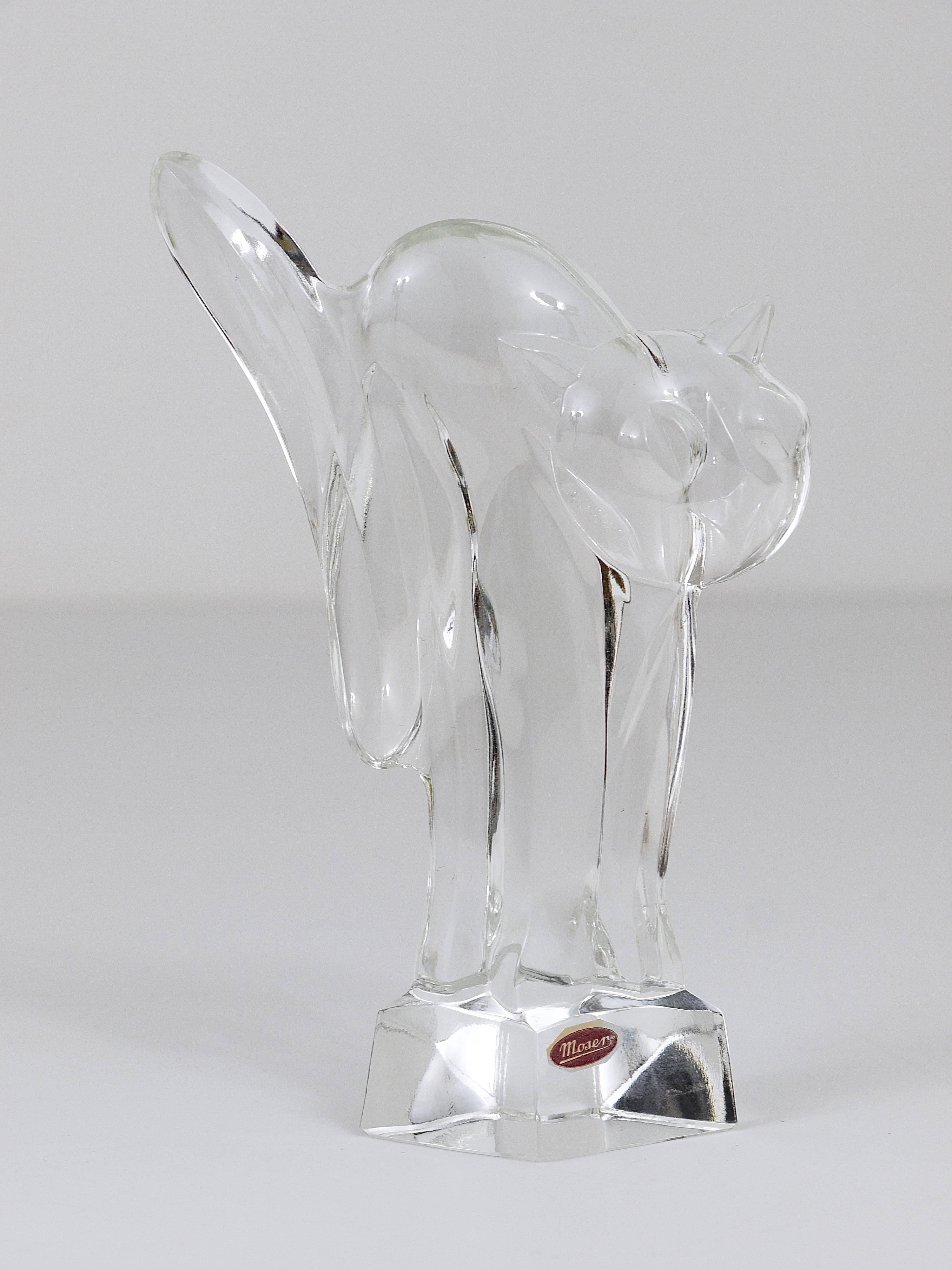 Bohemian Art Deco Ludwig Moser Crystal Glass Cat Figurine, Czechoslovakia, 1930s In Excellent Condition In Vienna, AT
