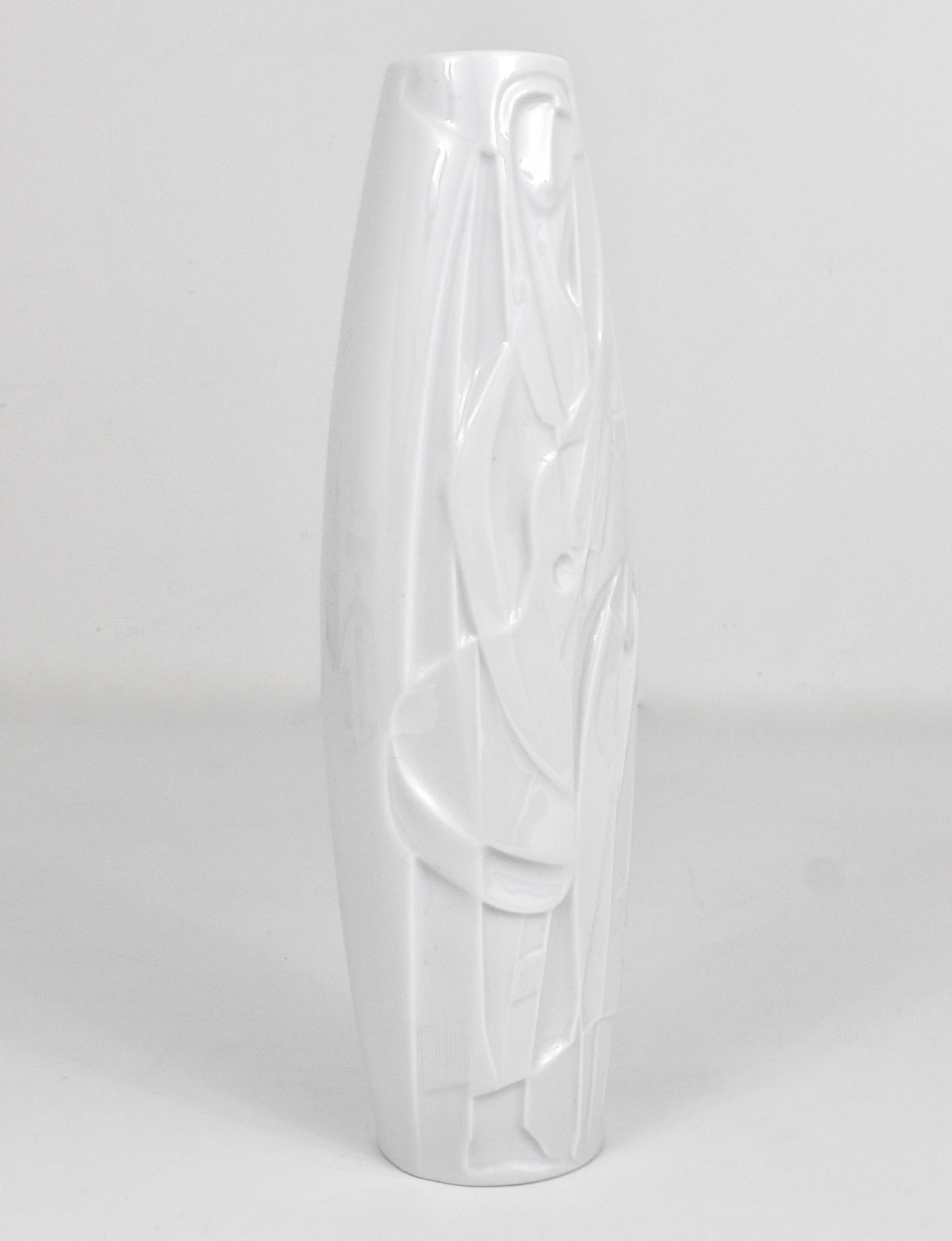 Mid-Century Modern Vase en porcelaine Op Art Cuno Fischer Rosenthal Studio-Linie White Relief, années 1960 en vente