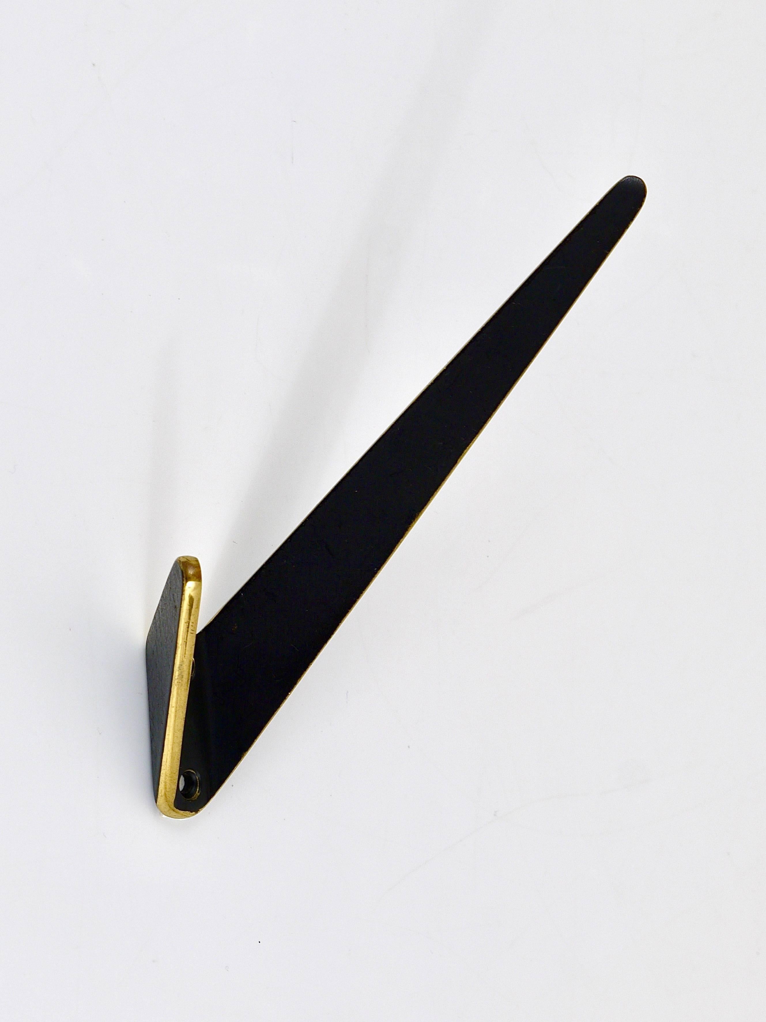 Up to Eight Asymmetrical Midcentury Black Brass Wall Hooks, Austria, 1950s For Sale 2
