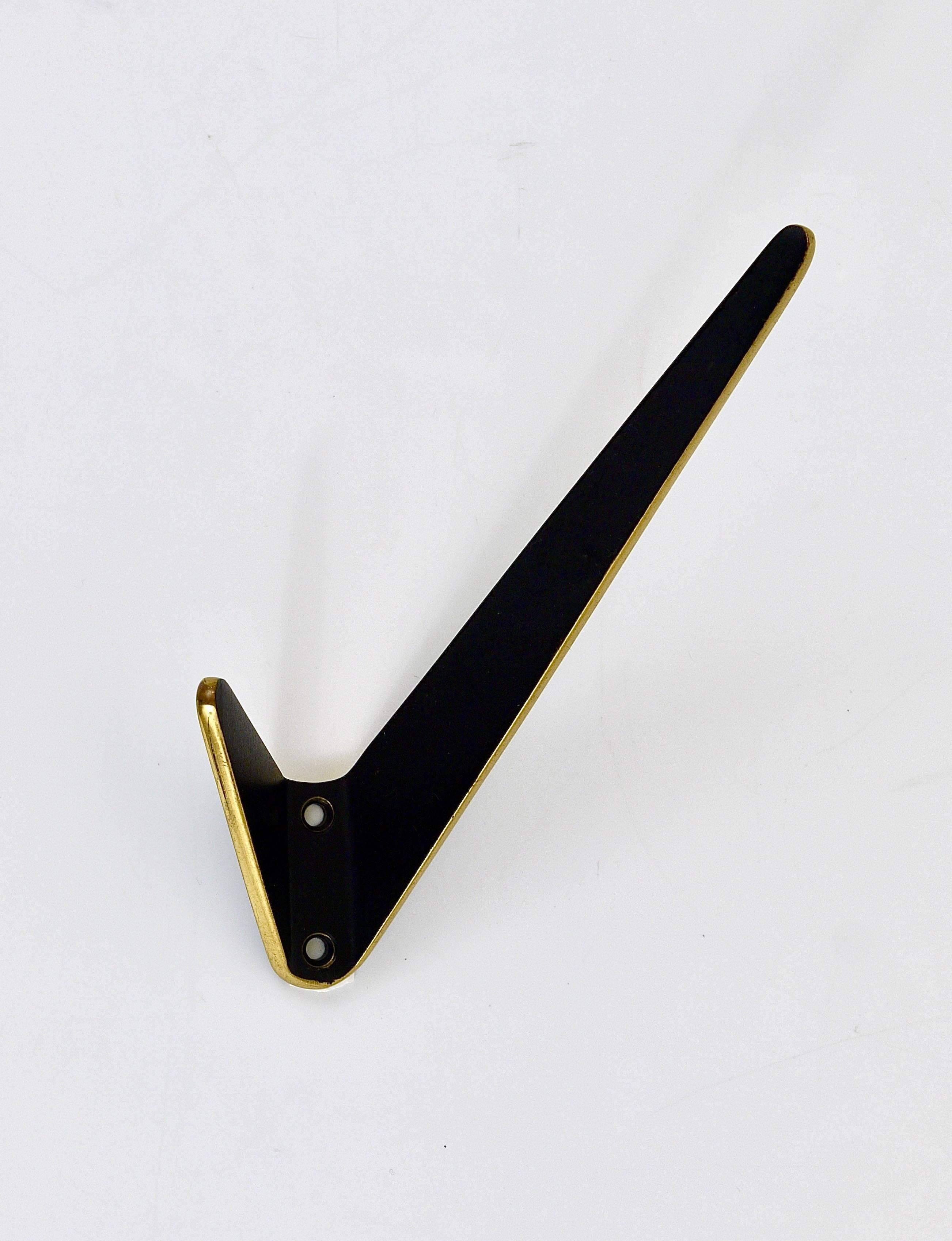20th Century Up to Eight Asymmetrical Midcentury Black Brass Wall Hooks, Austria, 1950s For Sale
