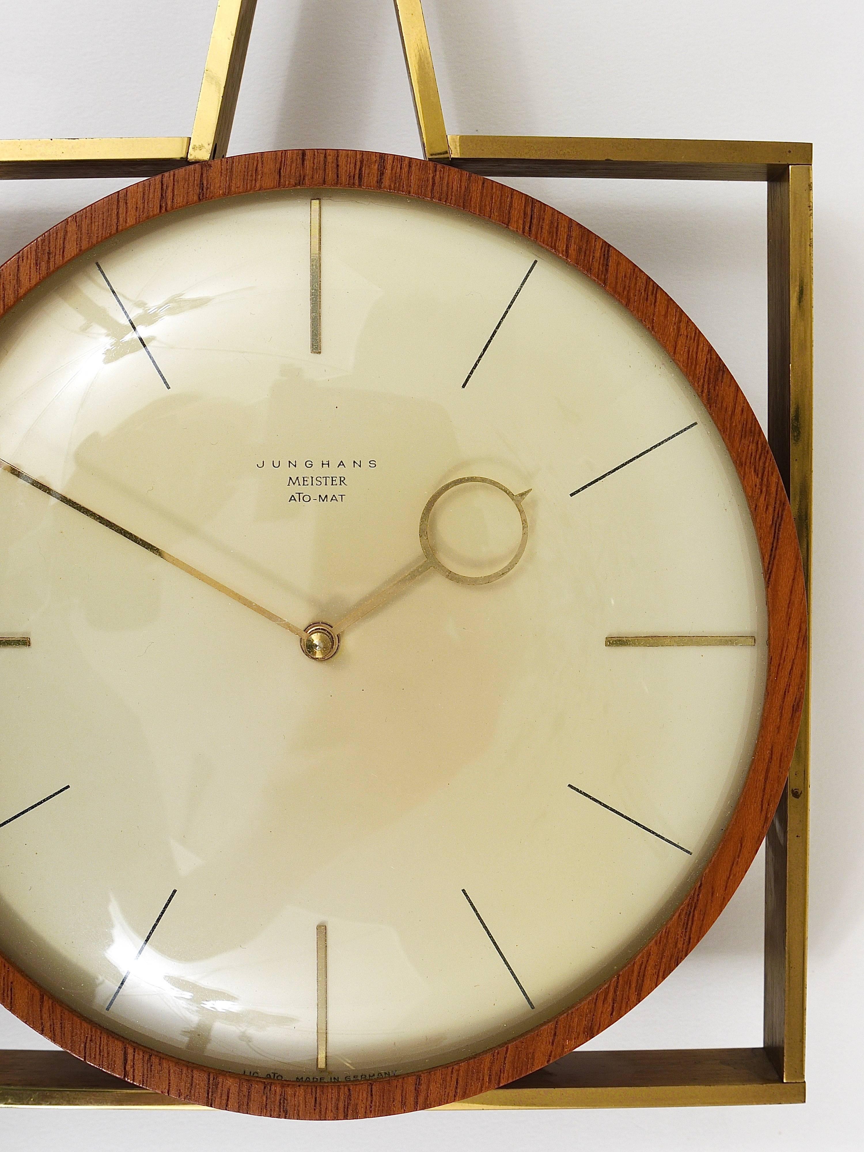 20th Century Elegant Mid-Century Junghans Meister Ato-Mat Teak and Brass Wall Clock, Germany