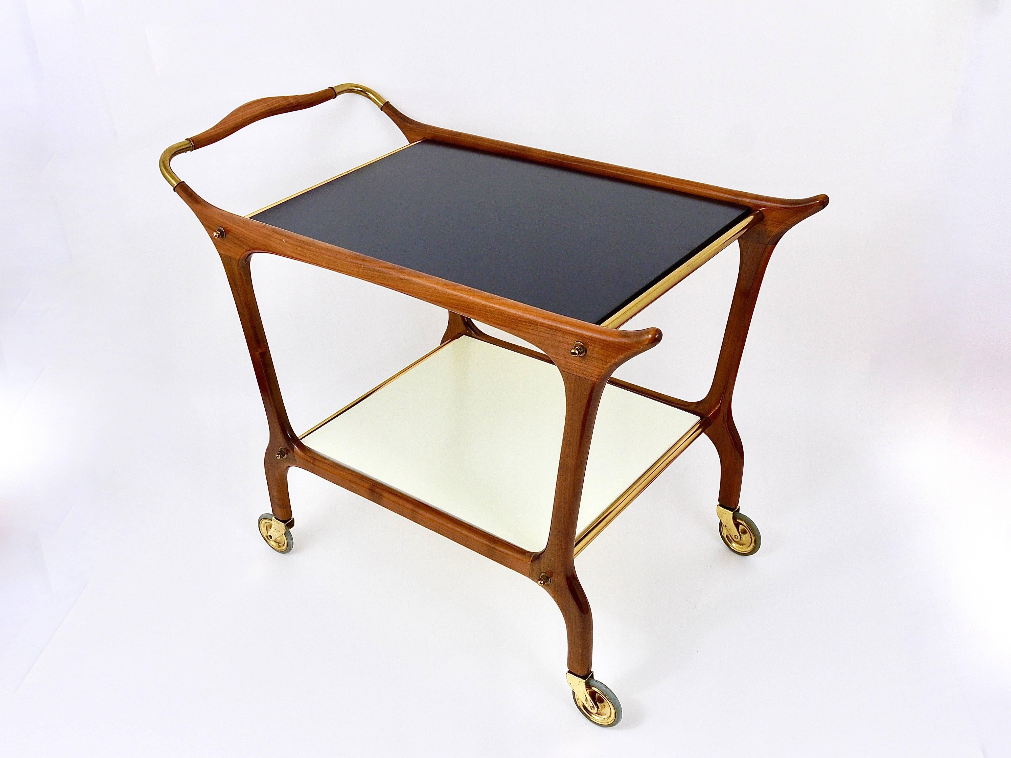 Exceptional Mid-Century Wood and Brass Bar Cart, Attributed Ico Parisi, Italy 1