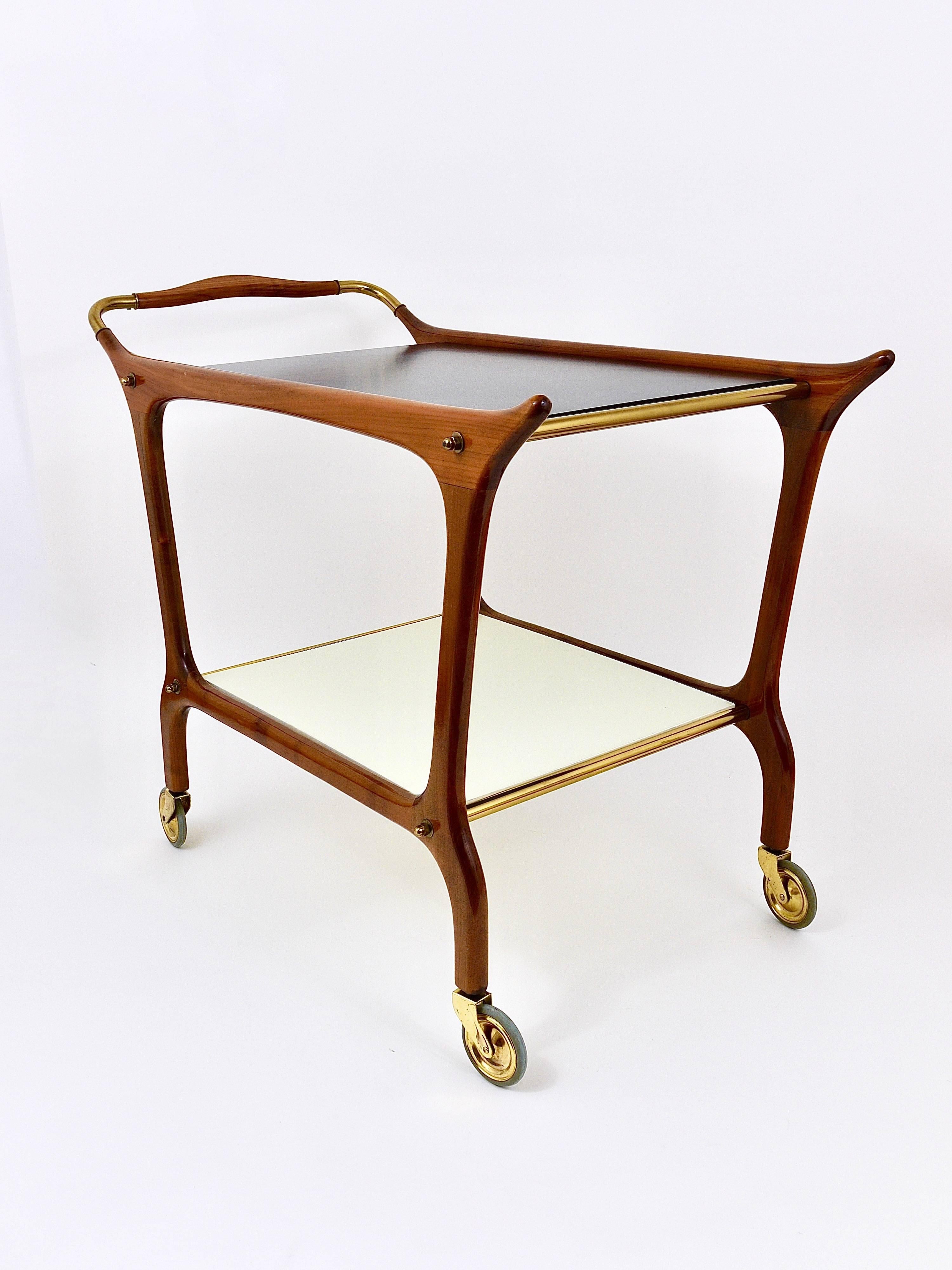 Exceptional Mid-Century Wood and Brass Bar Cart, Attributed Ico Parisi, Italy 2