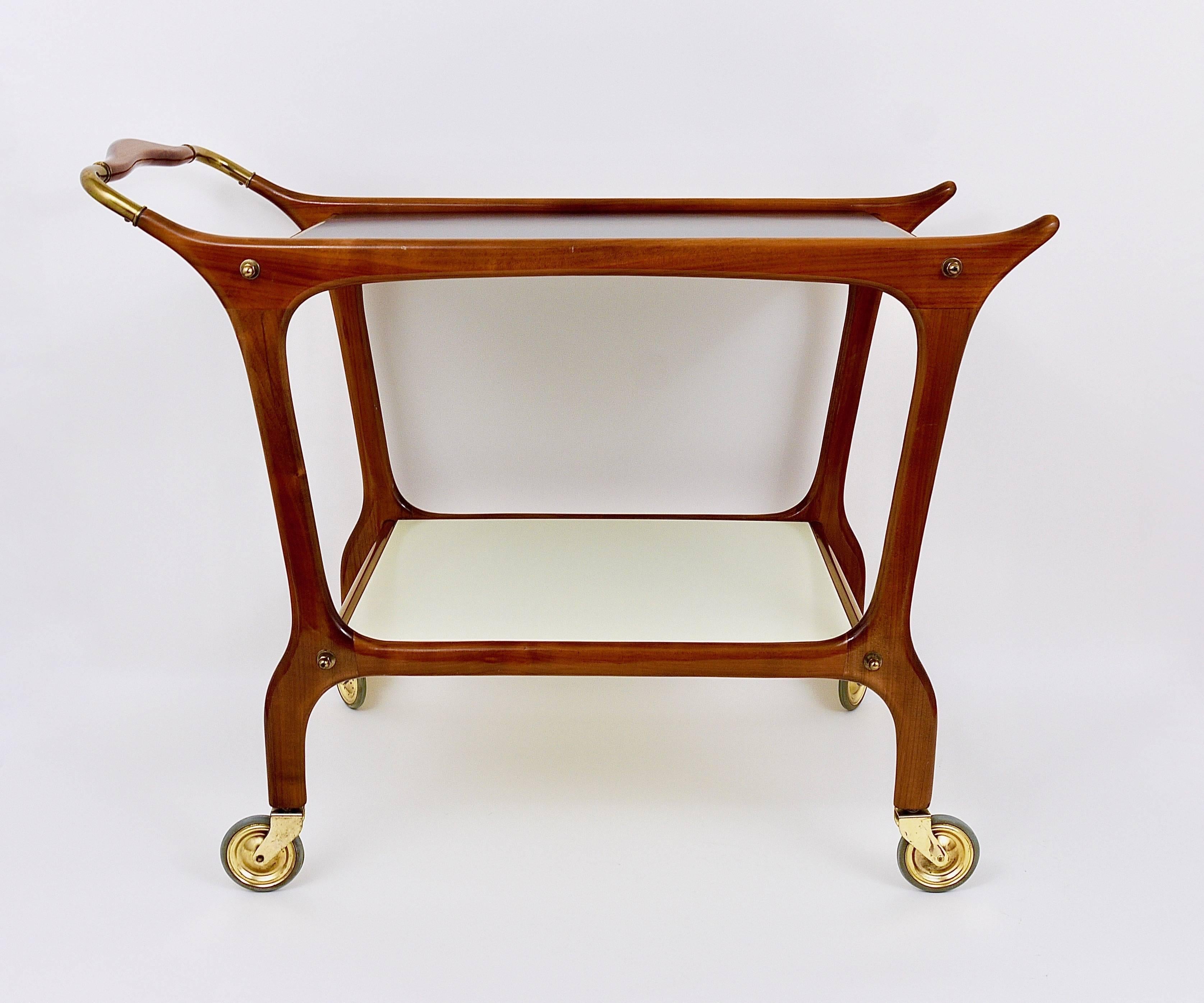 Exceptional Mid-Century Wood and Brass Bar Cart, Attributed Ico Parisi, Italy 3