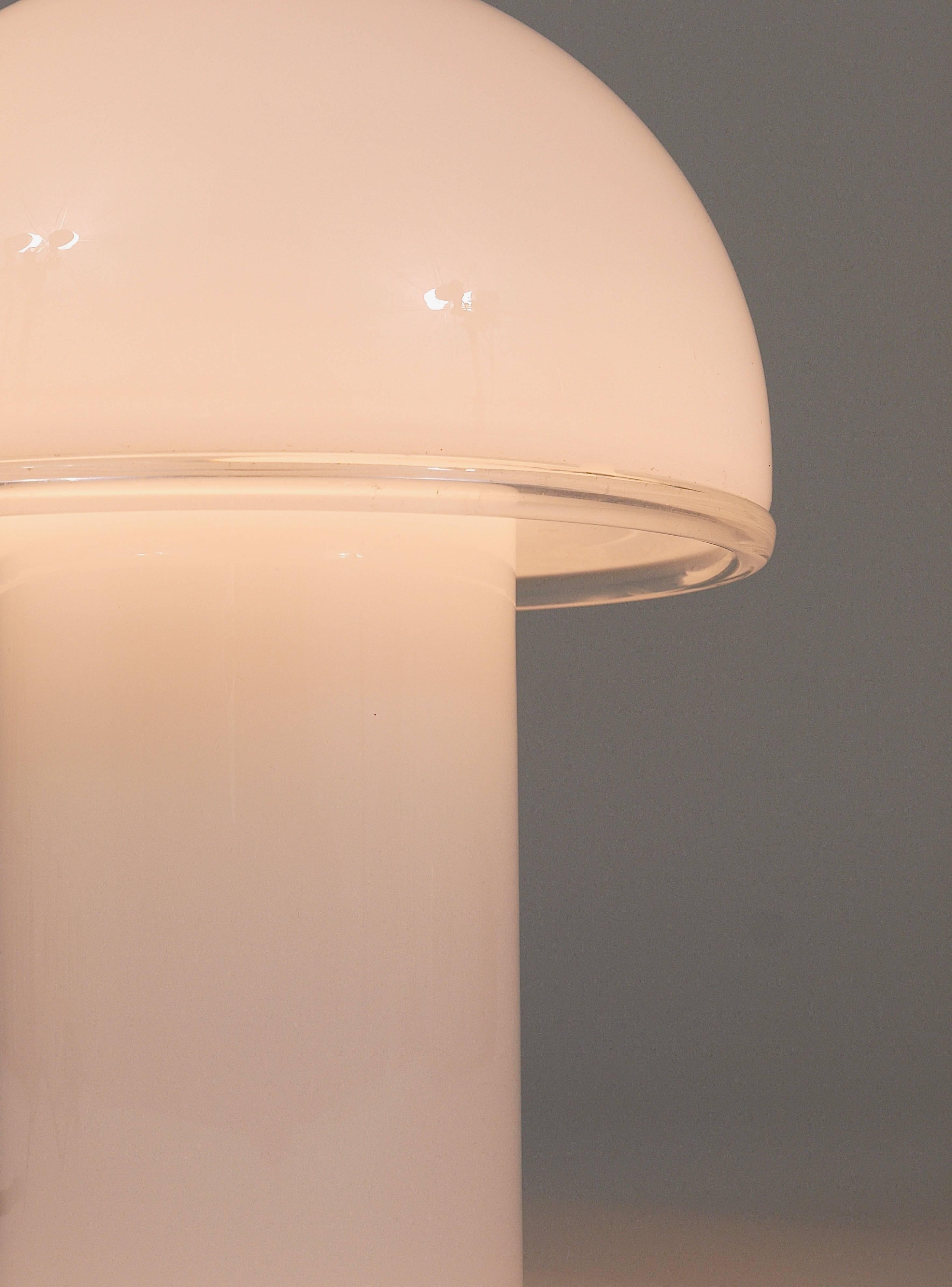 Italian Two White Artemide Onfale Mushroom Murano Glass Table Lamps, Luciano Vistosi