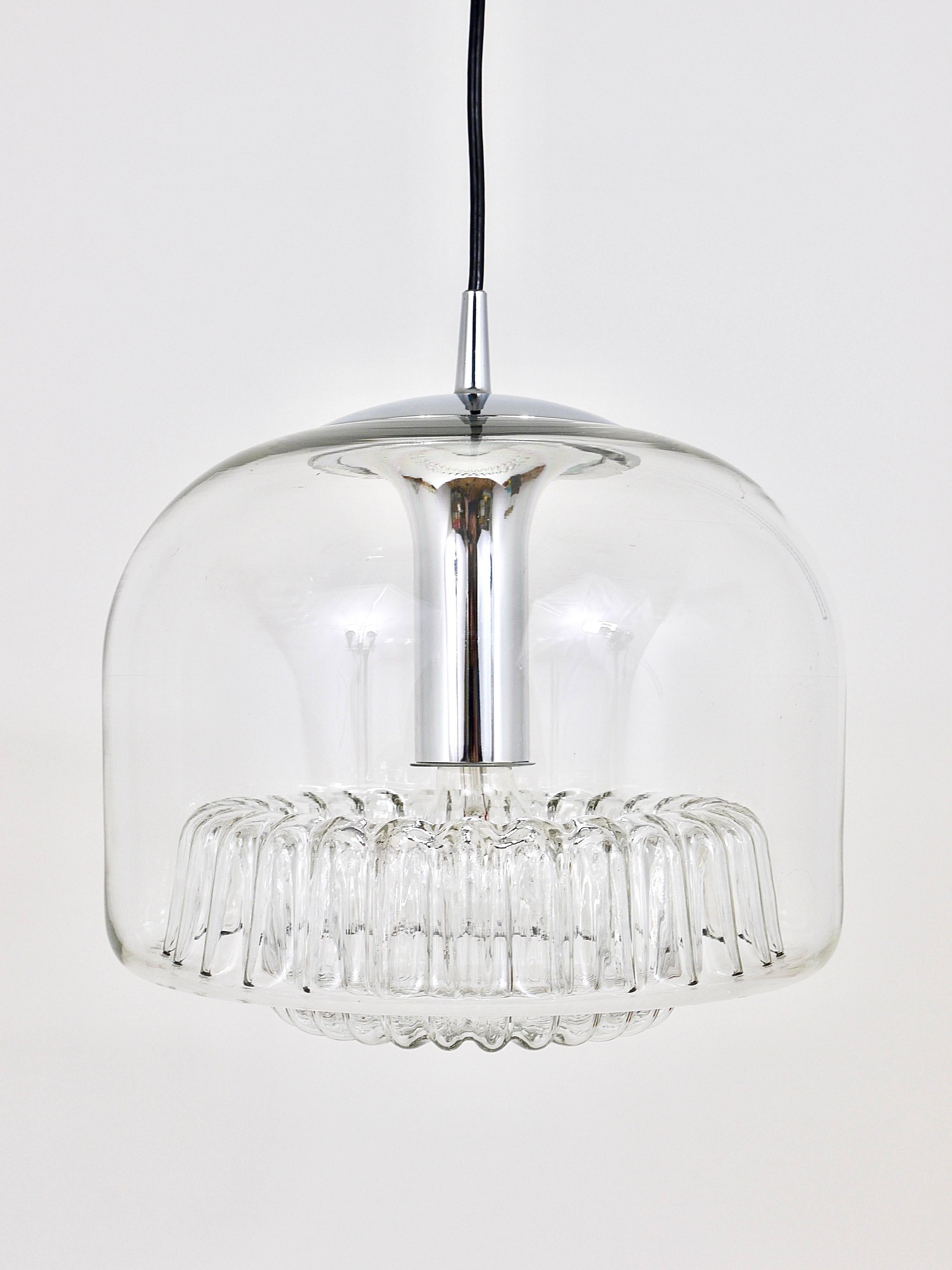 Peill & Putzler Two Mid-Century Biomorph Pendant Glass Globe Lamps, 1970s In Good Condition For Sale In Vienna, AT
