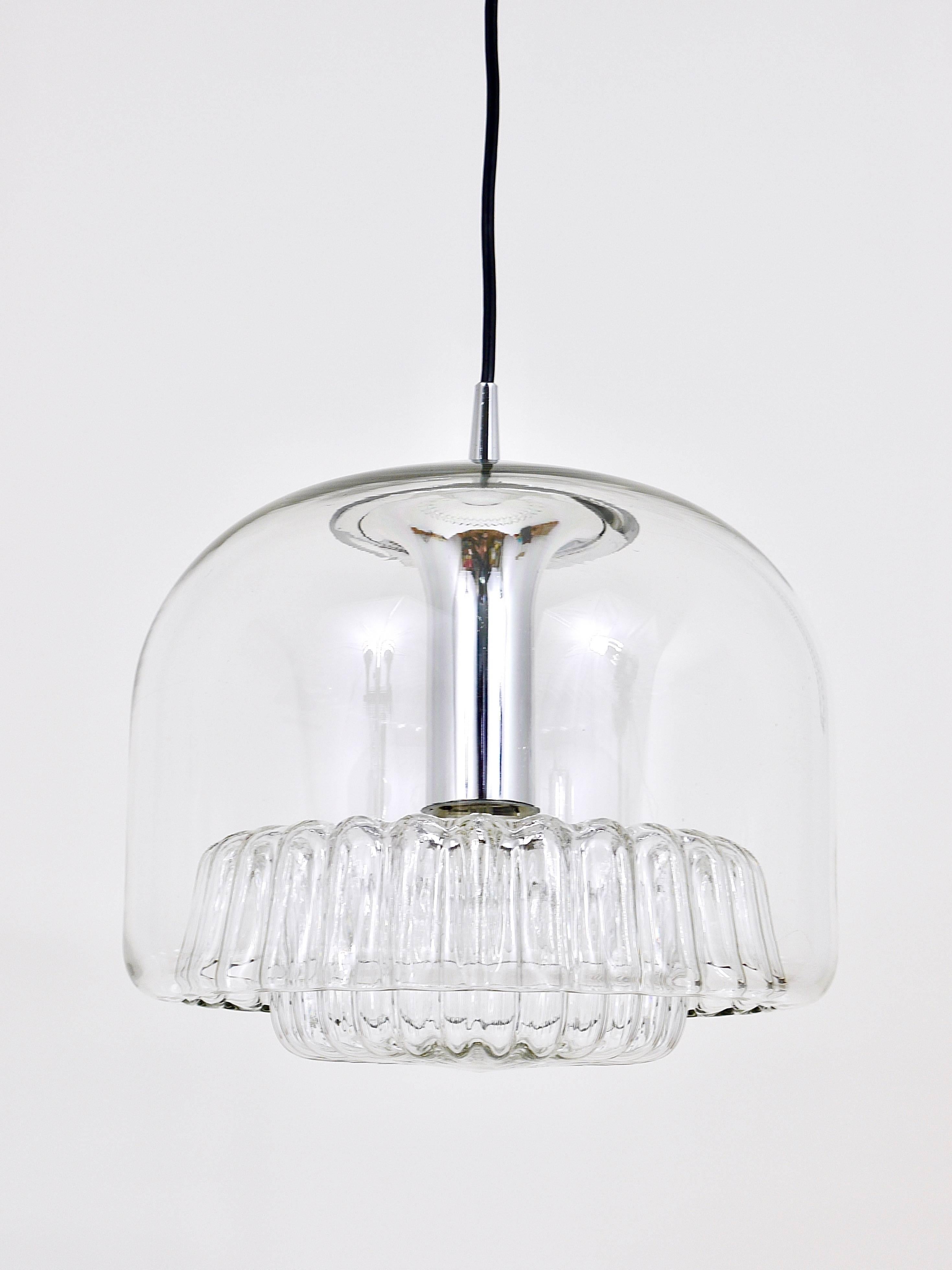 Two Mid-Century Peill & Putzler Chromed Pendant Glass Globe Lamps, Germany, 1970 For Sale 1