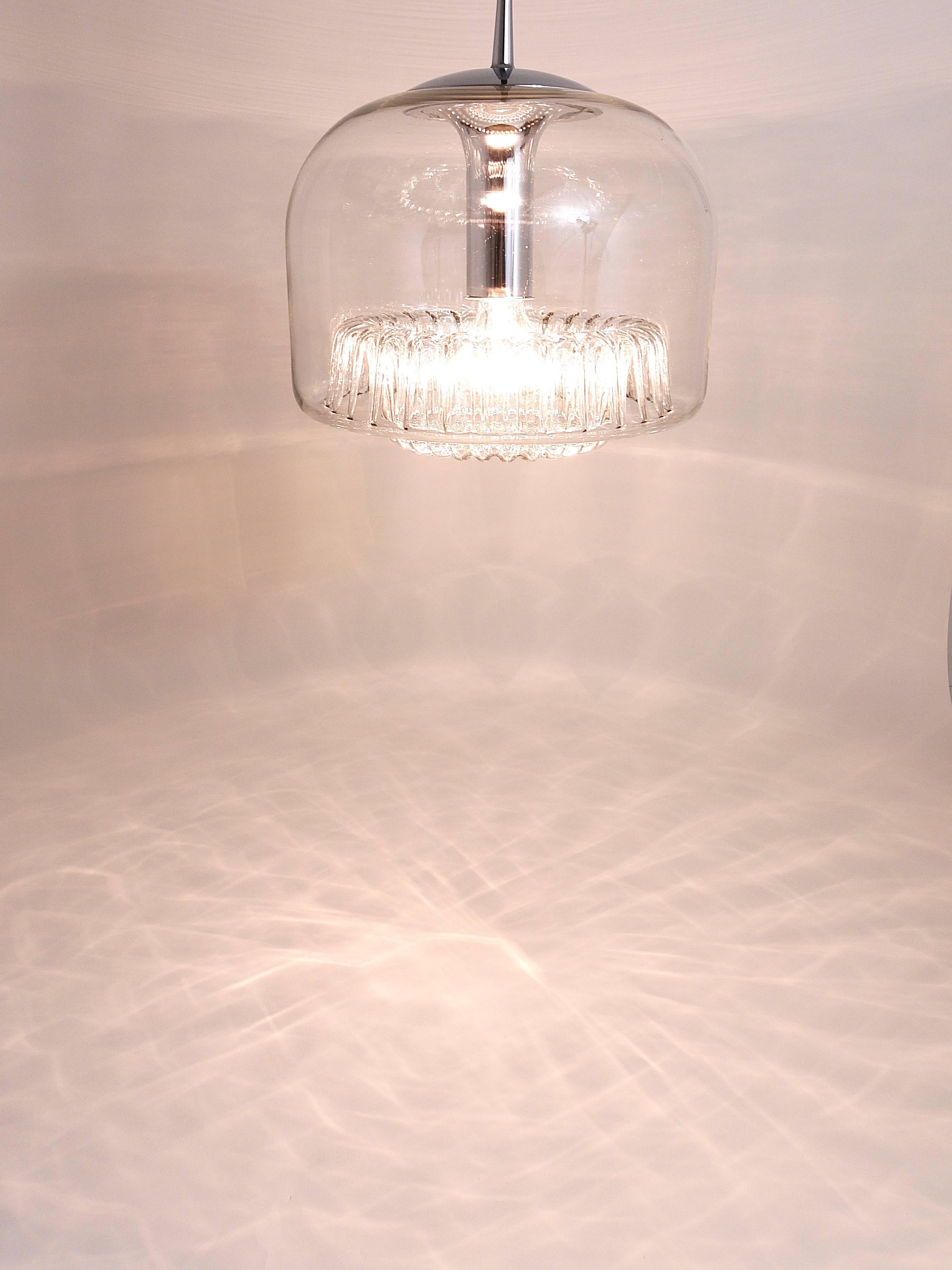 Peill & Putzler Two Mid-Century Biomorph Pendant Glass Globe Lamps, 1970s For Sale 1