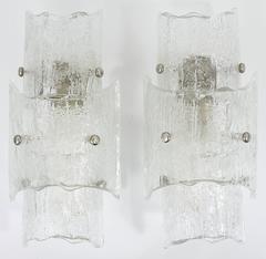 Pair of Kalmar Vienna Modernist Frosted Glass Sconces