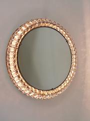 Bakalowits Vienna Round Backlit Wall Mirror with Huge Crystals, Austria, 1950s