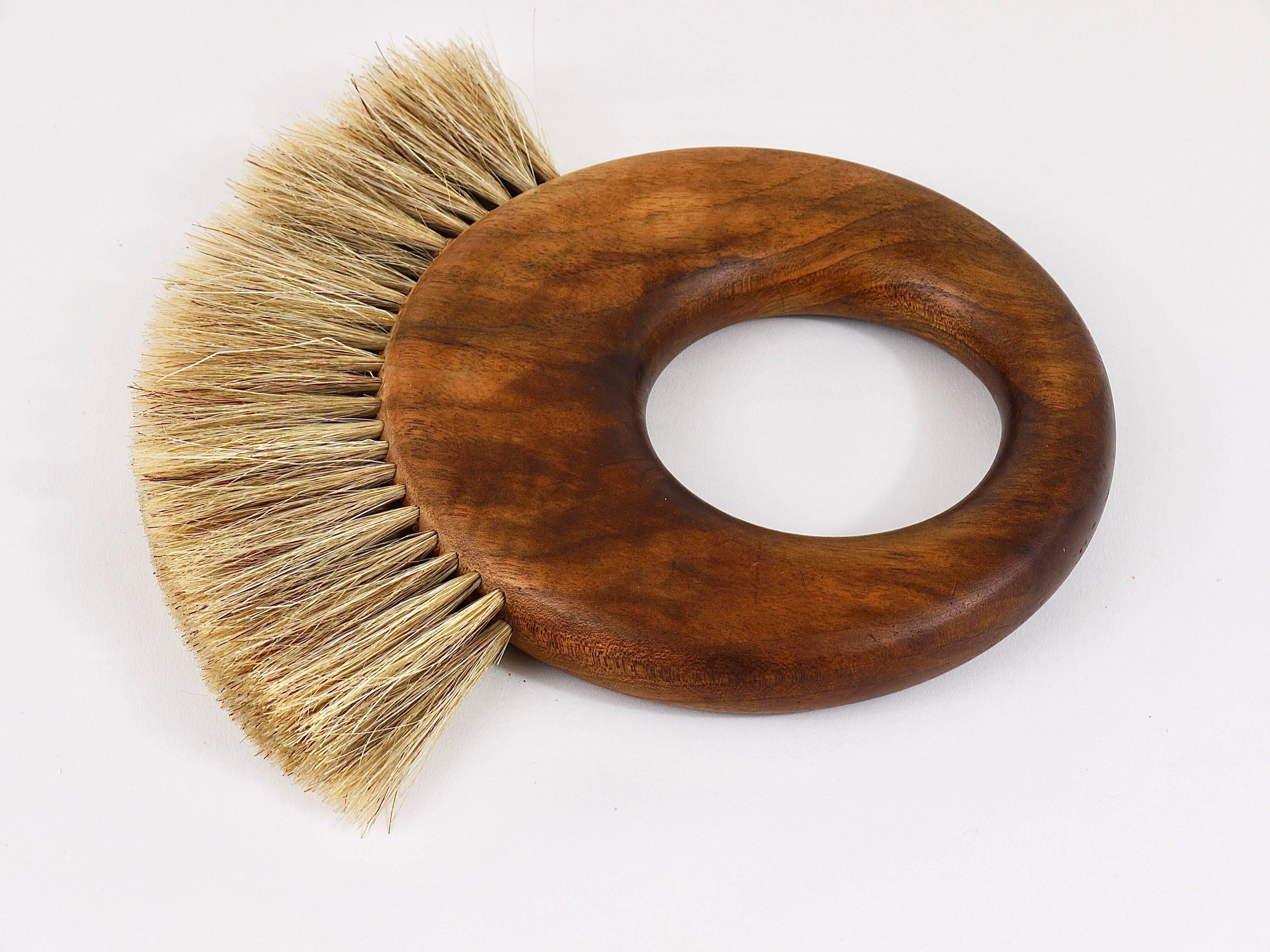 Austrian Carl Aubock Mid-Century Walnut Ring Clothes Brush, Austria, 1950s