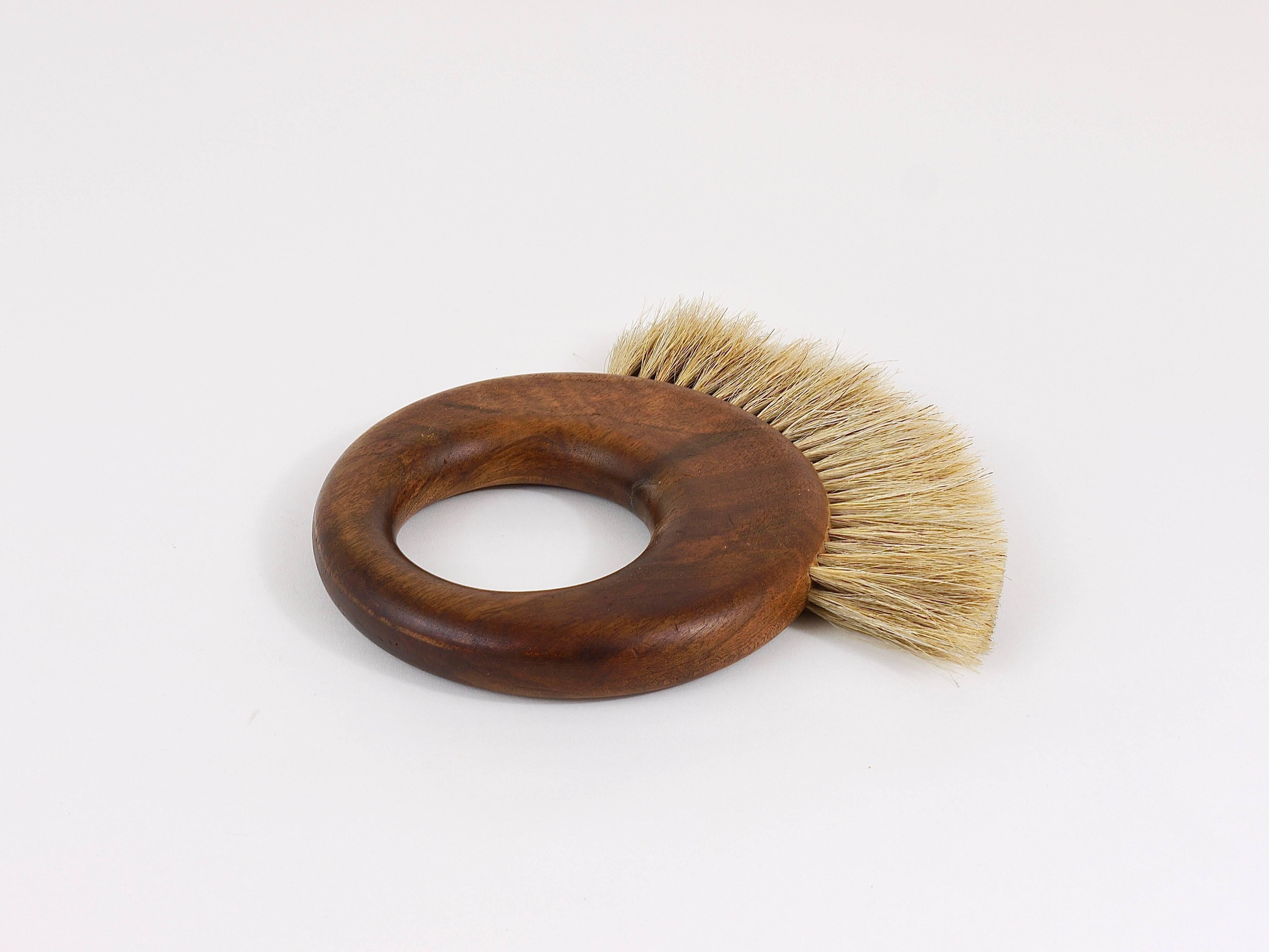 20th Century Carl Aubock Mid-Century Walnut Ring Clothes Brush, Austria, 1950s